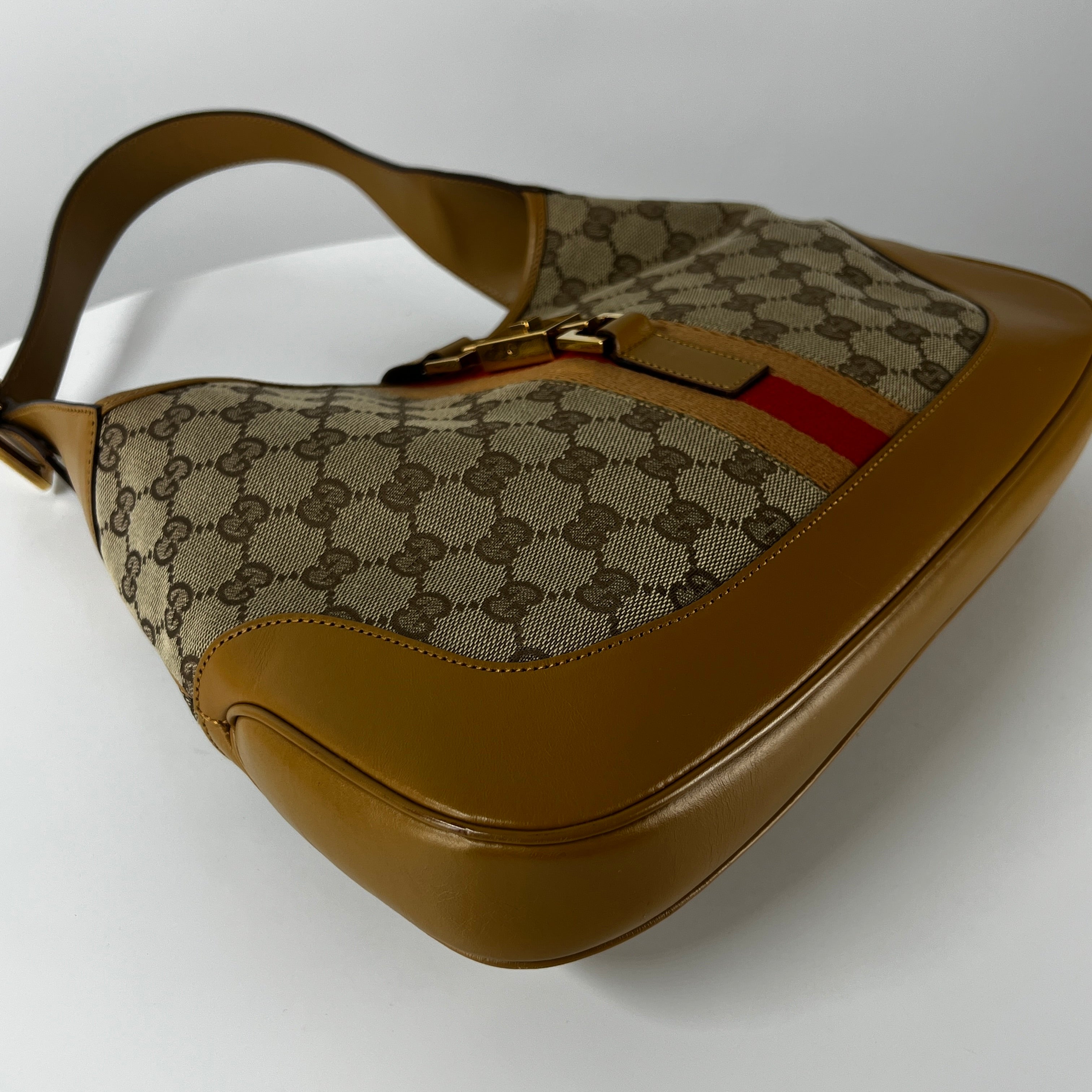 GUCCI Jackie canvas and beige leather handbag