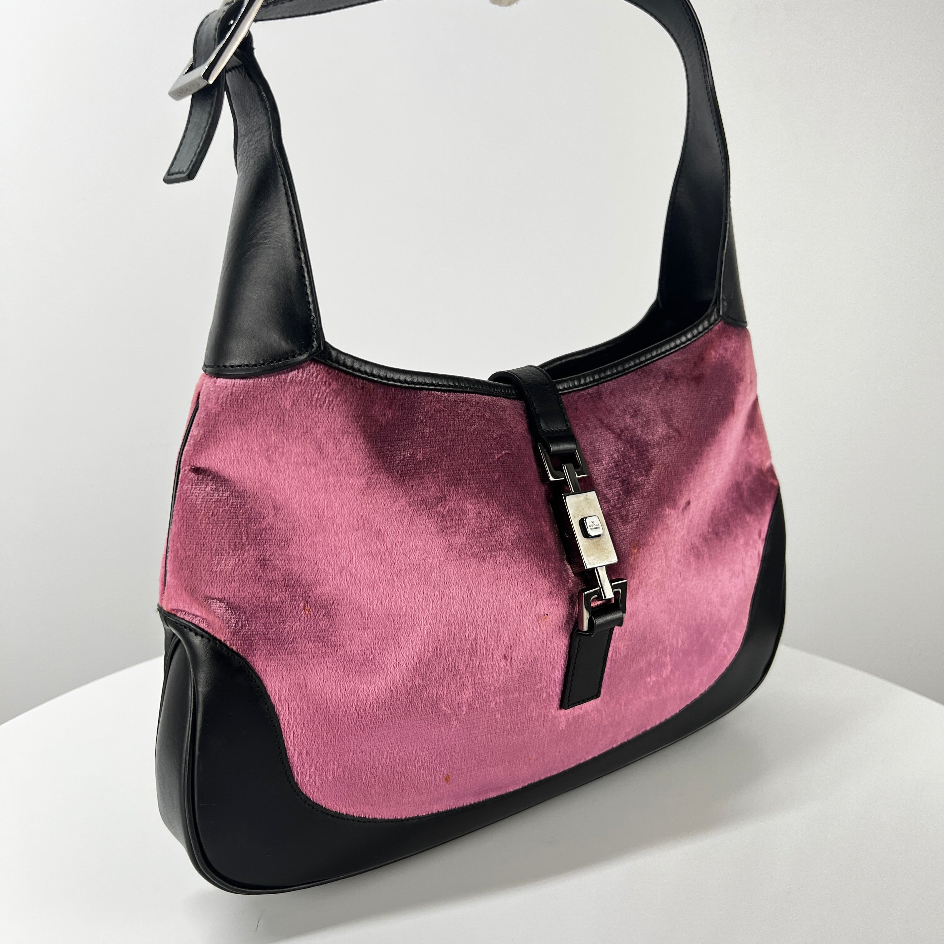 Sac à main GUCCI Jackie suede et cuir rose