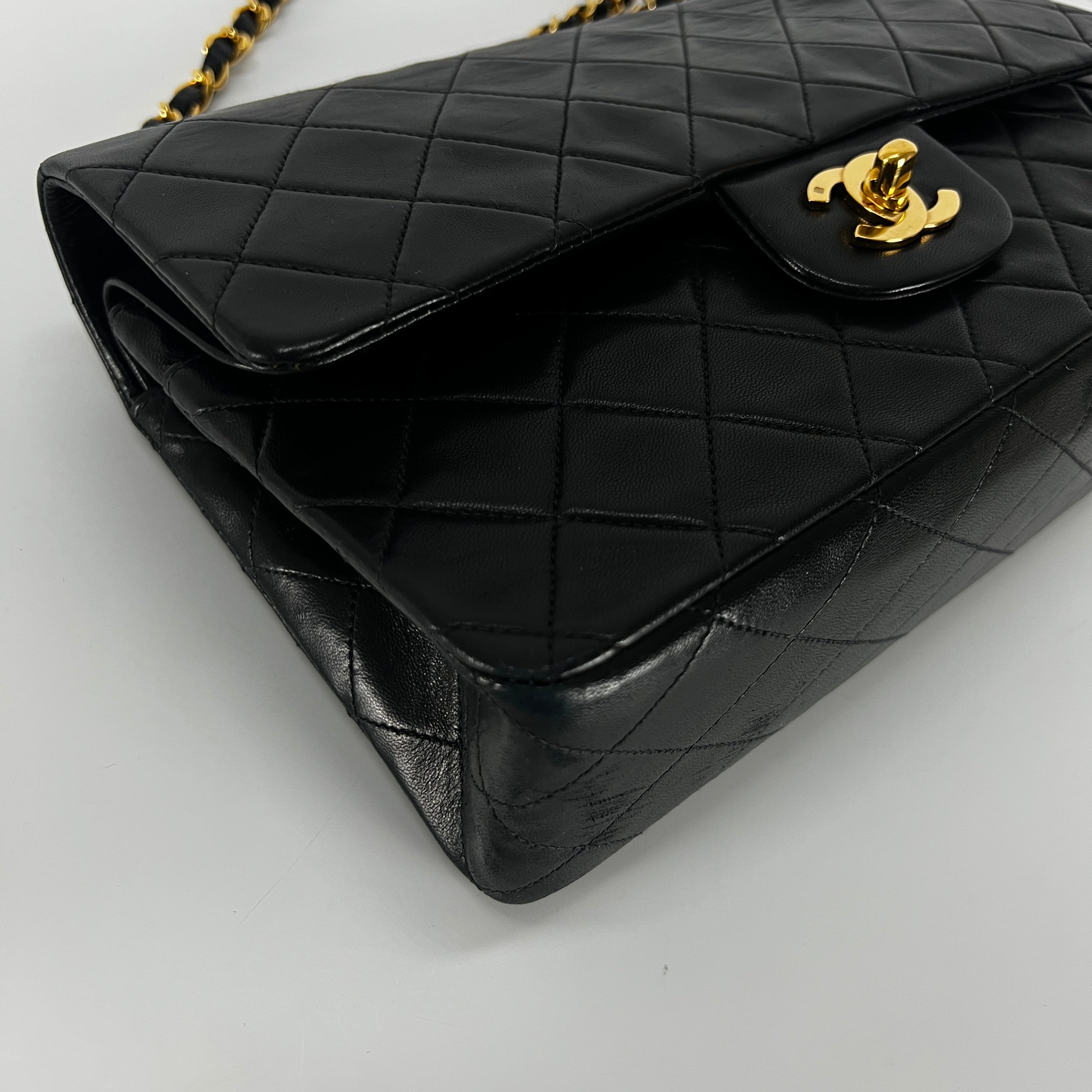 CHANEL Timeless classic medium double flap black leather handbag