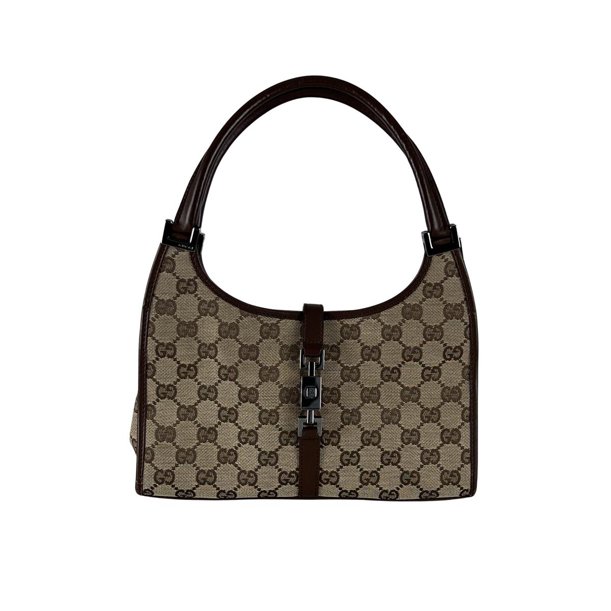 GUCCI Jackie canvas and brown leather handbag