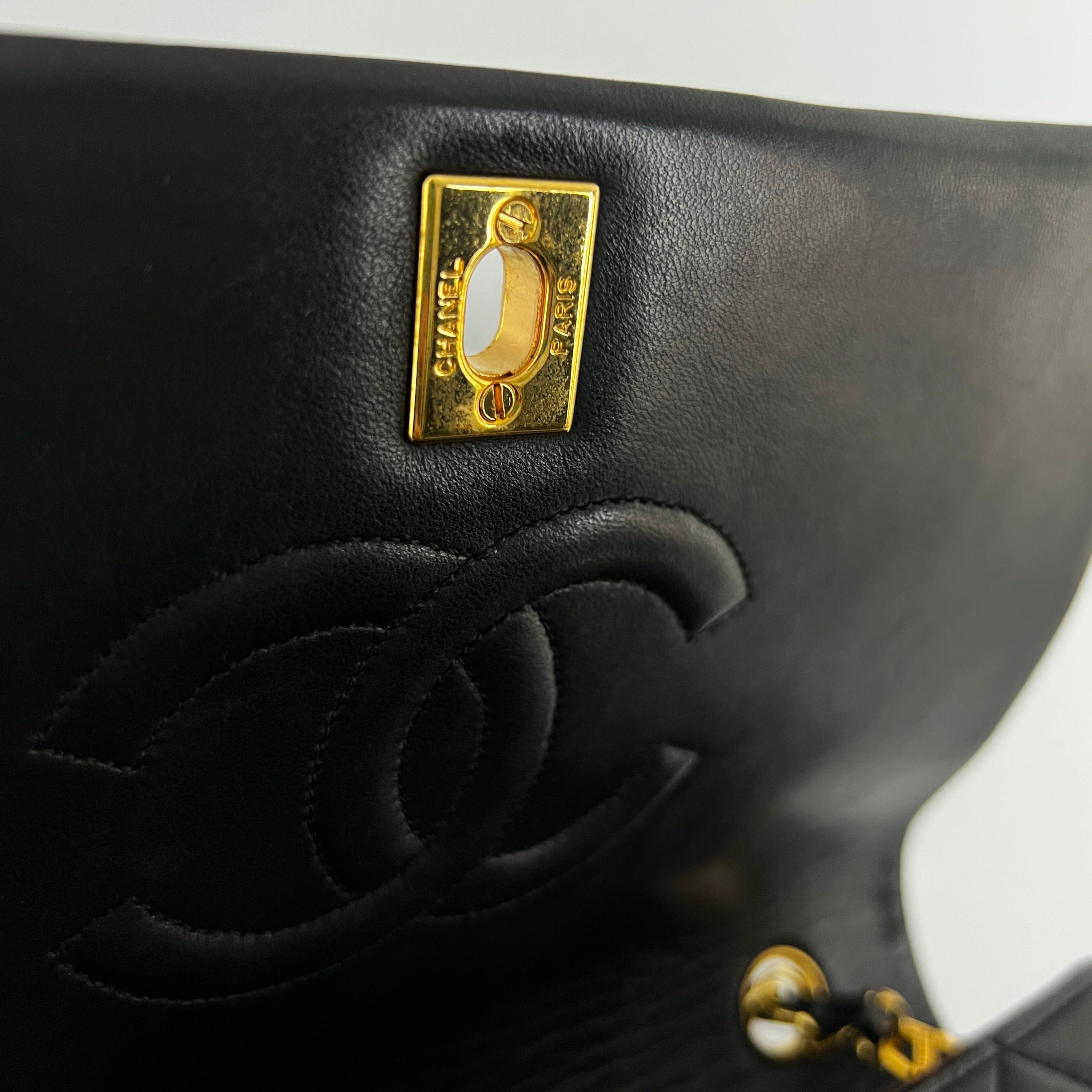 CHANEL Timeless classic quilted single flap black leather handbag