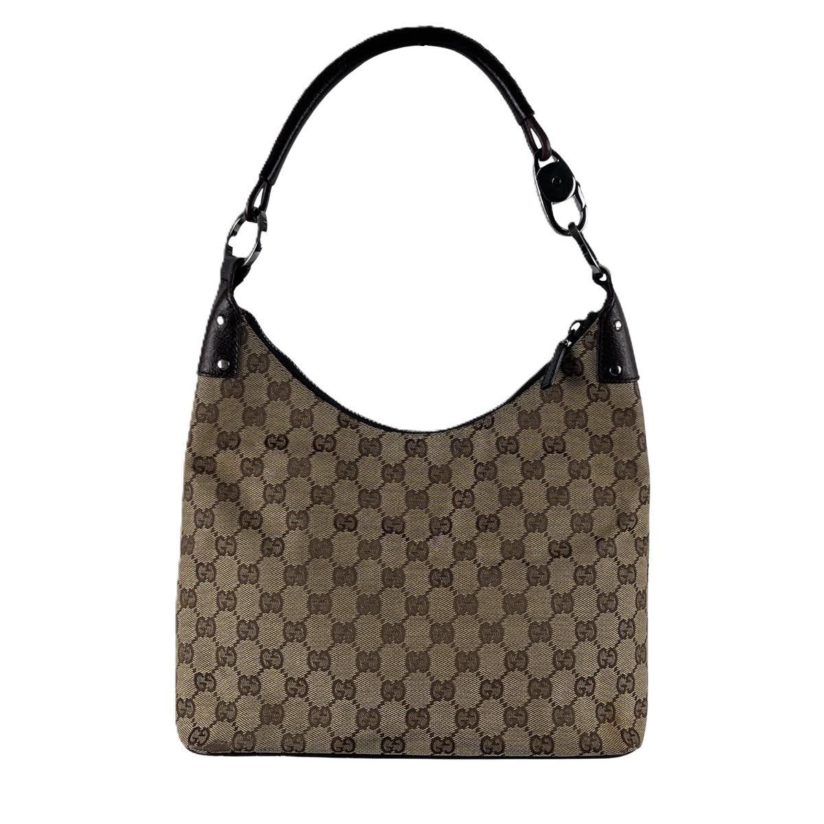 GUCCI Hobo Bamboo handbag in brown canvas and leather