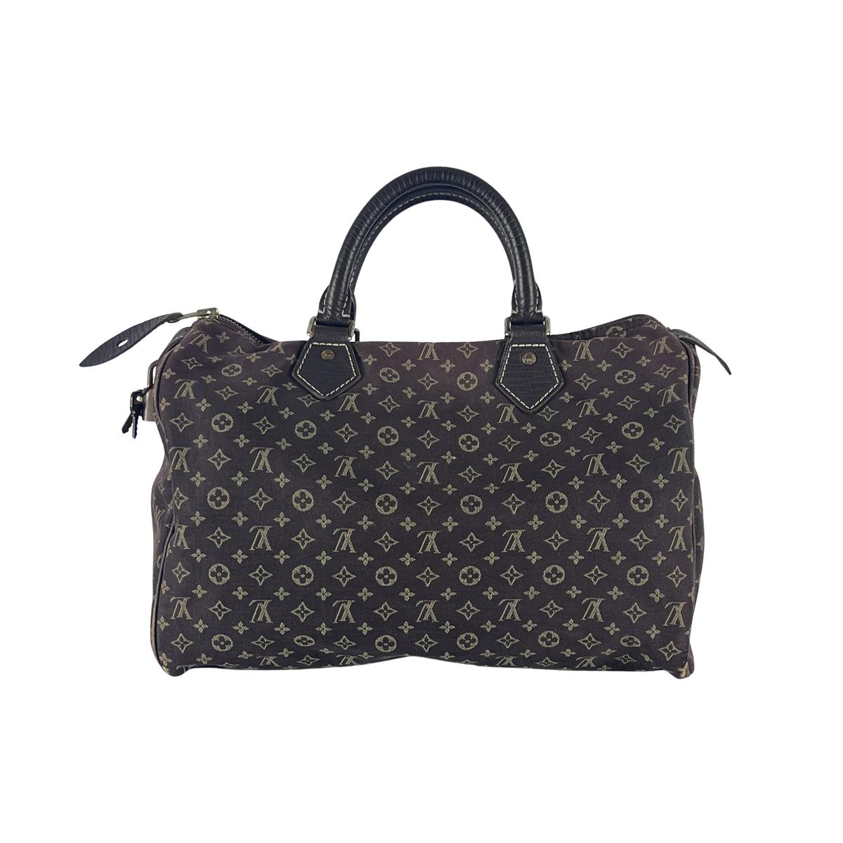 LOUIS VUITTON Speedy linen and brown leather handbag