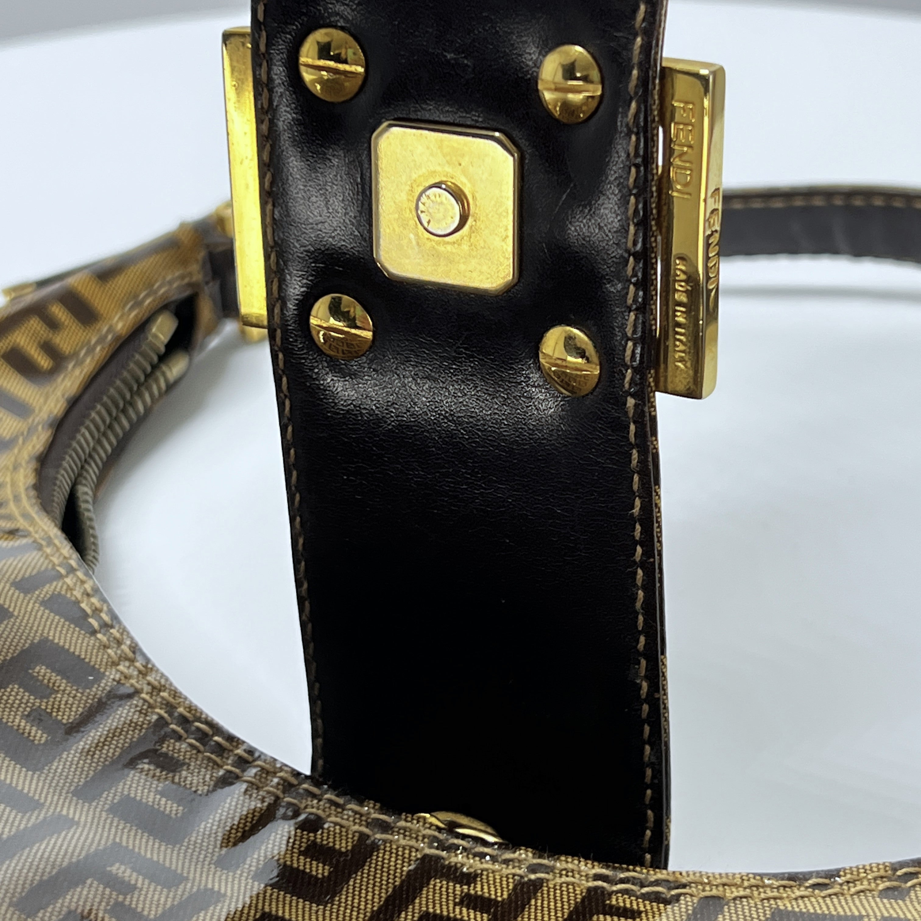 FENDI Croissant handbag in brown patent leather