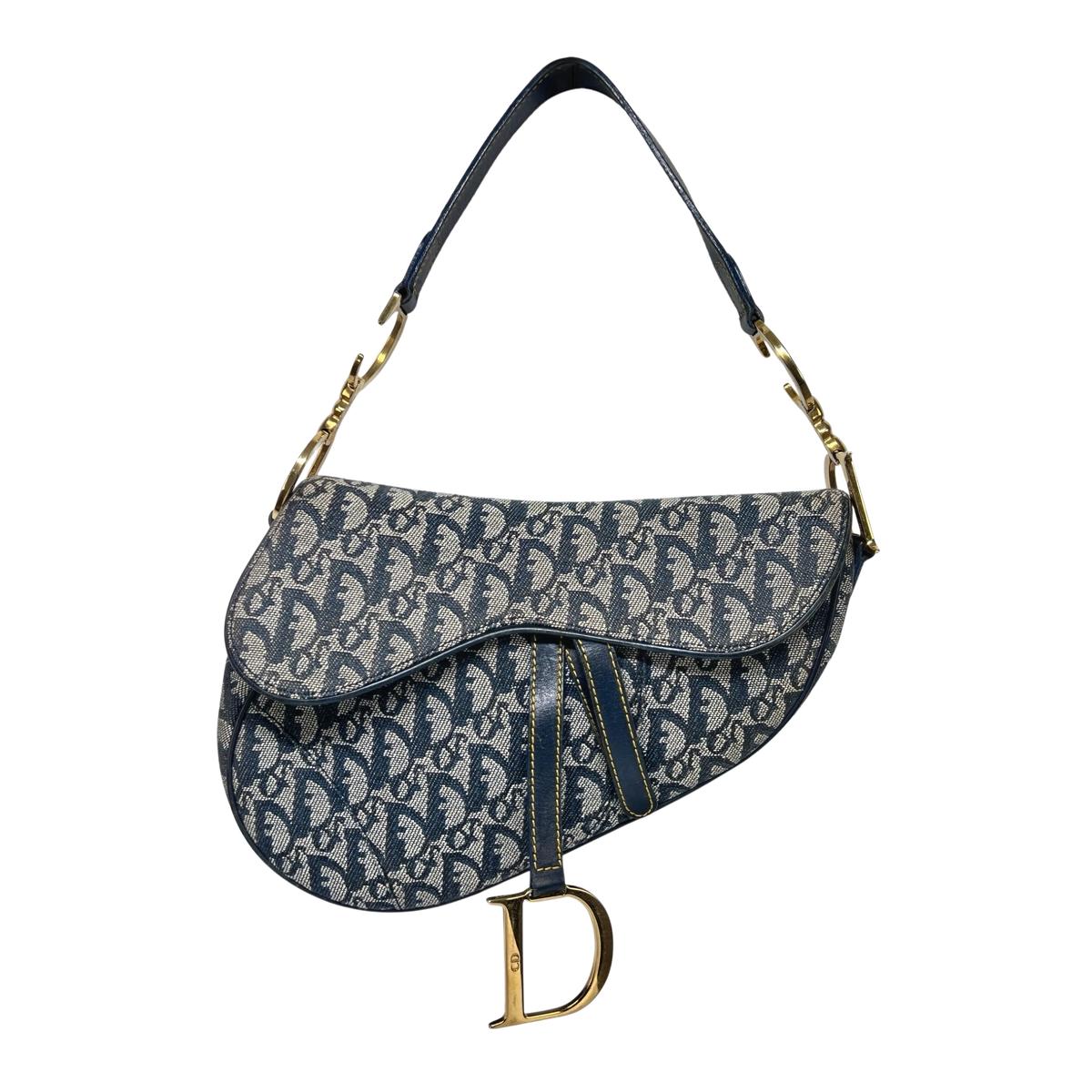 Sac à main DIOR Saddle toile et cuir bleu