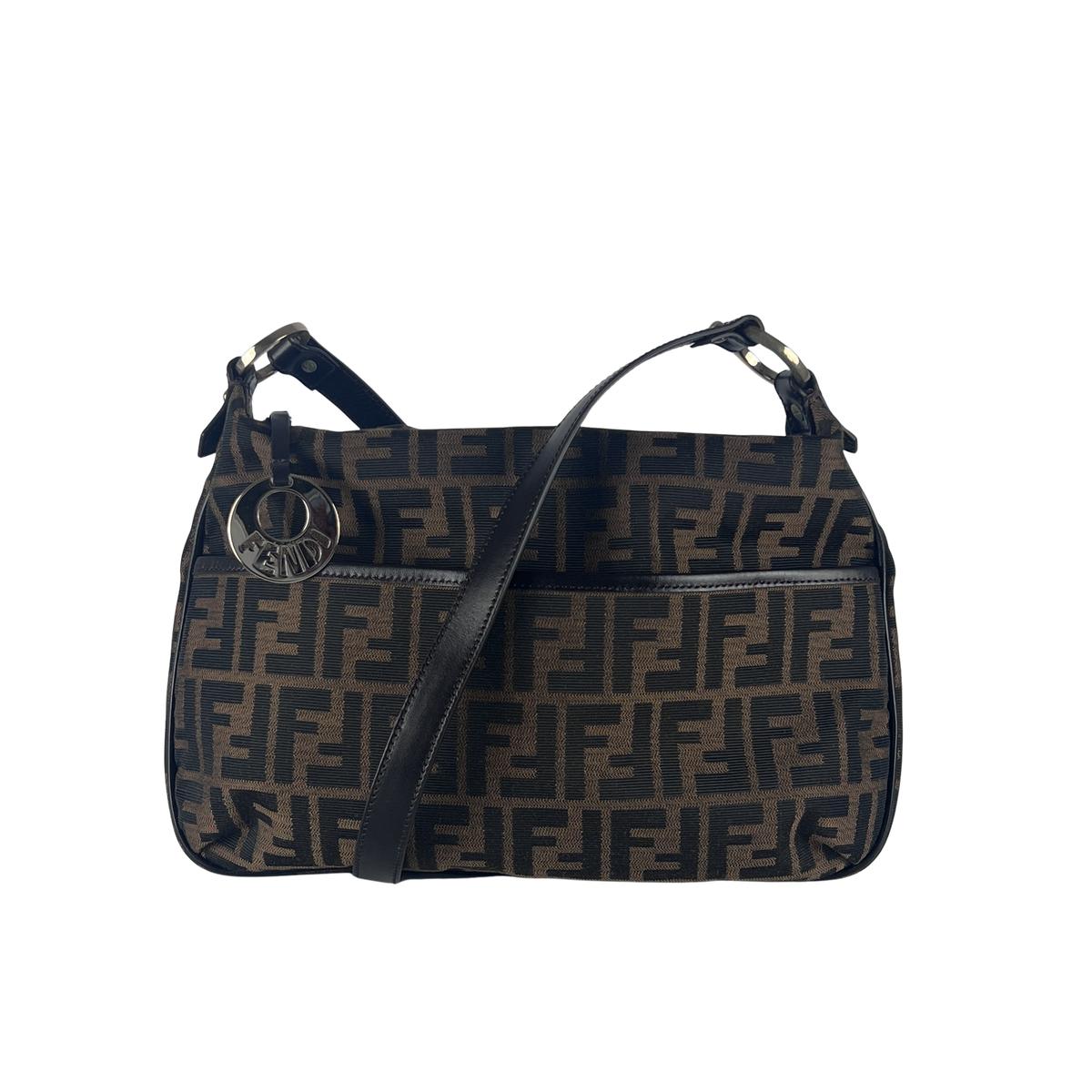 FENDI canvas and brown leather handbag