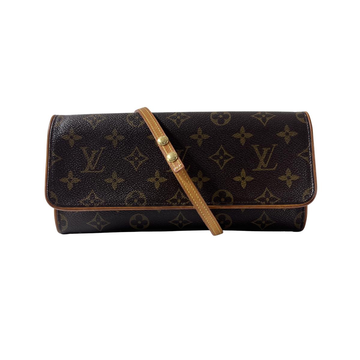 LOUIS VUITTON Pochette Twin GM handbag in brown canvas and leather