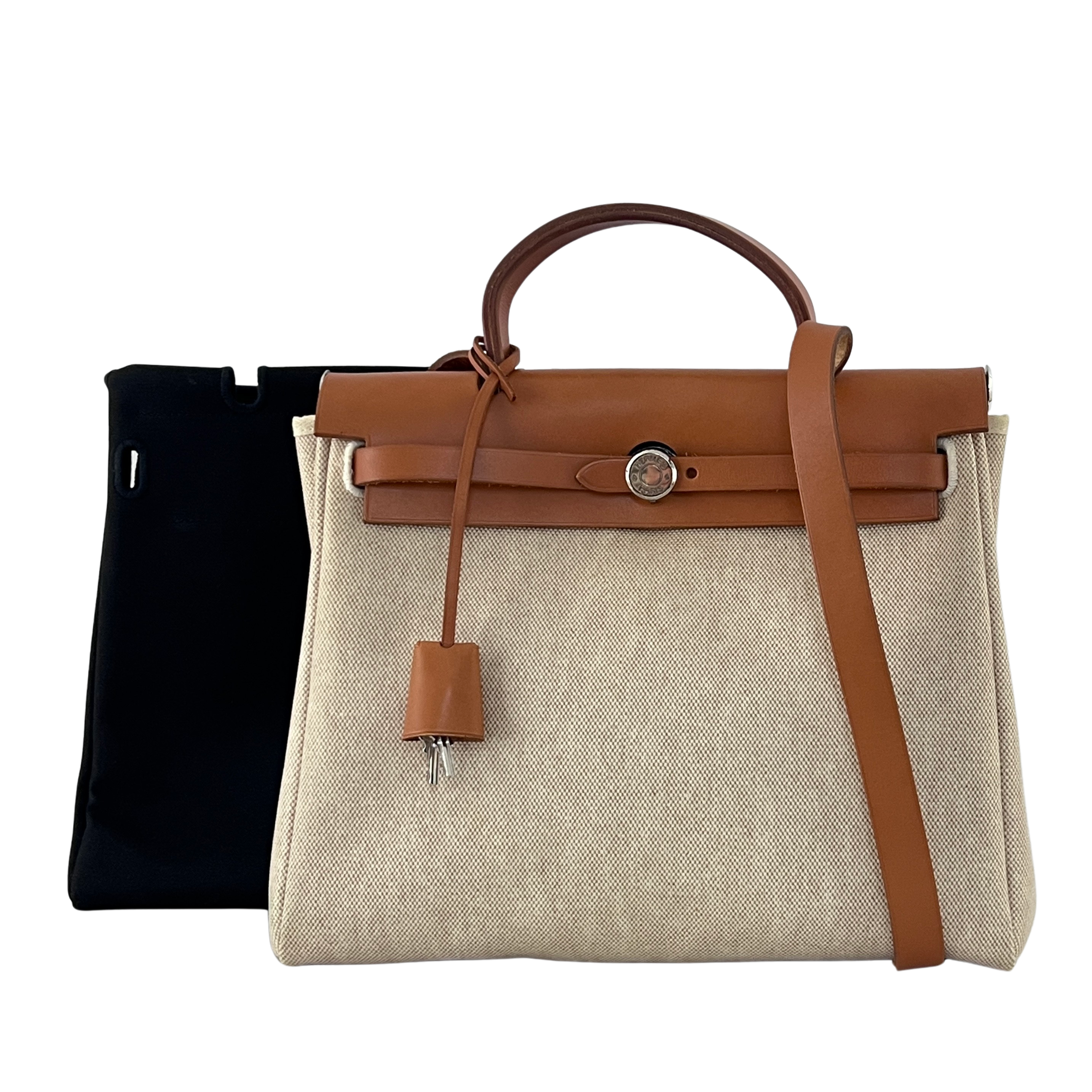 Sac à main HERMES Herbag toile et cuir marron