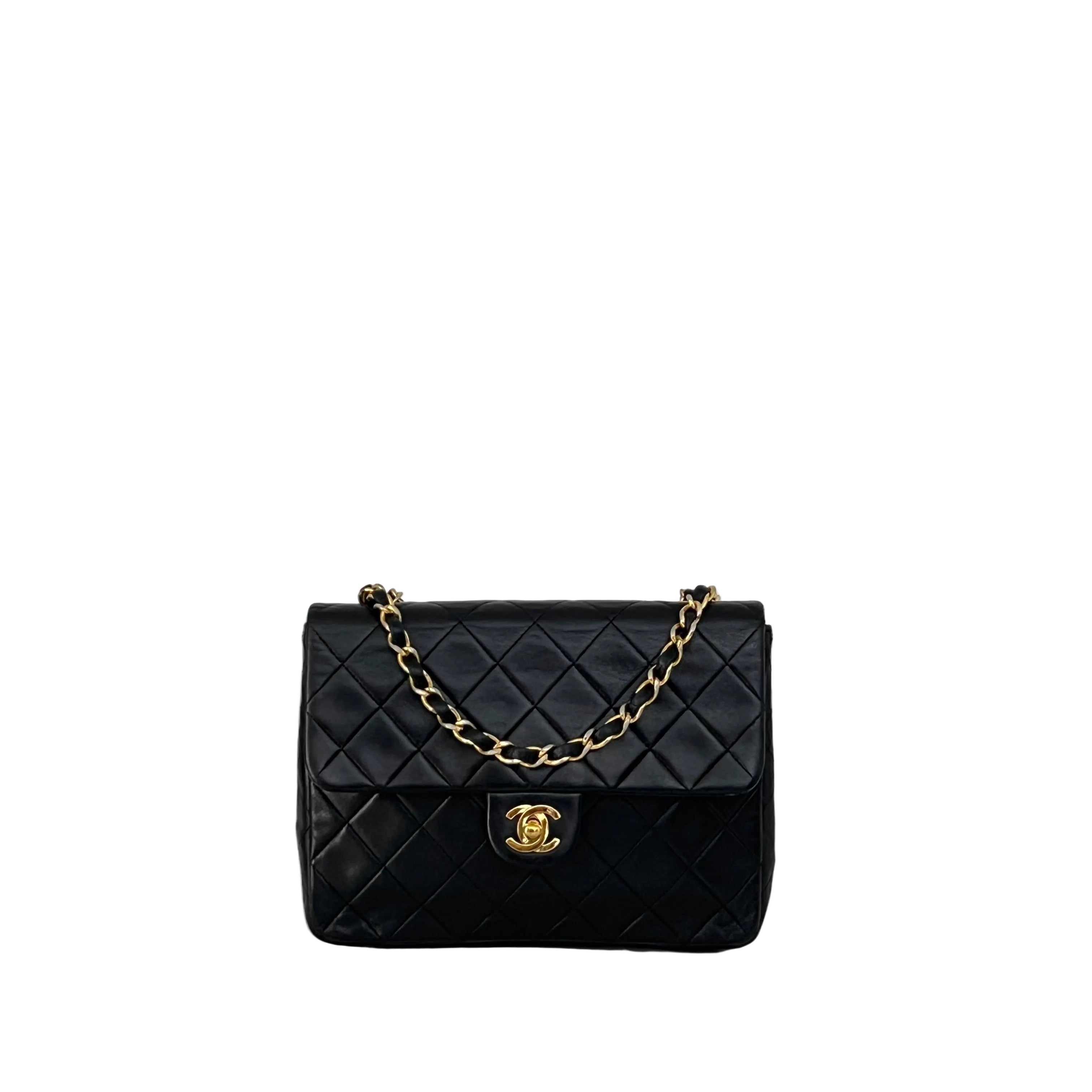 Sac à bandoulière CHANEL Classique Mini Rectangle cuir d'agneau noir vintage 1989-1991