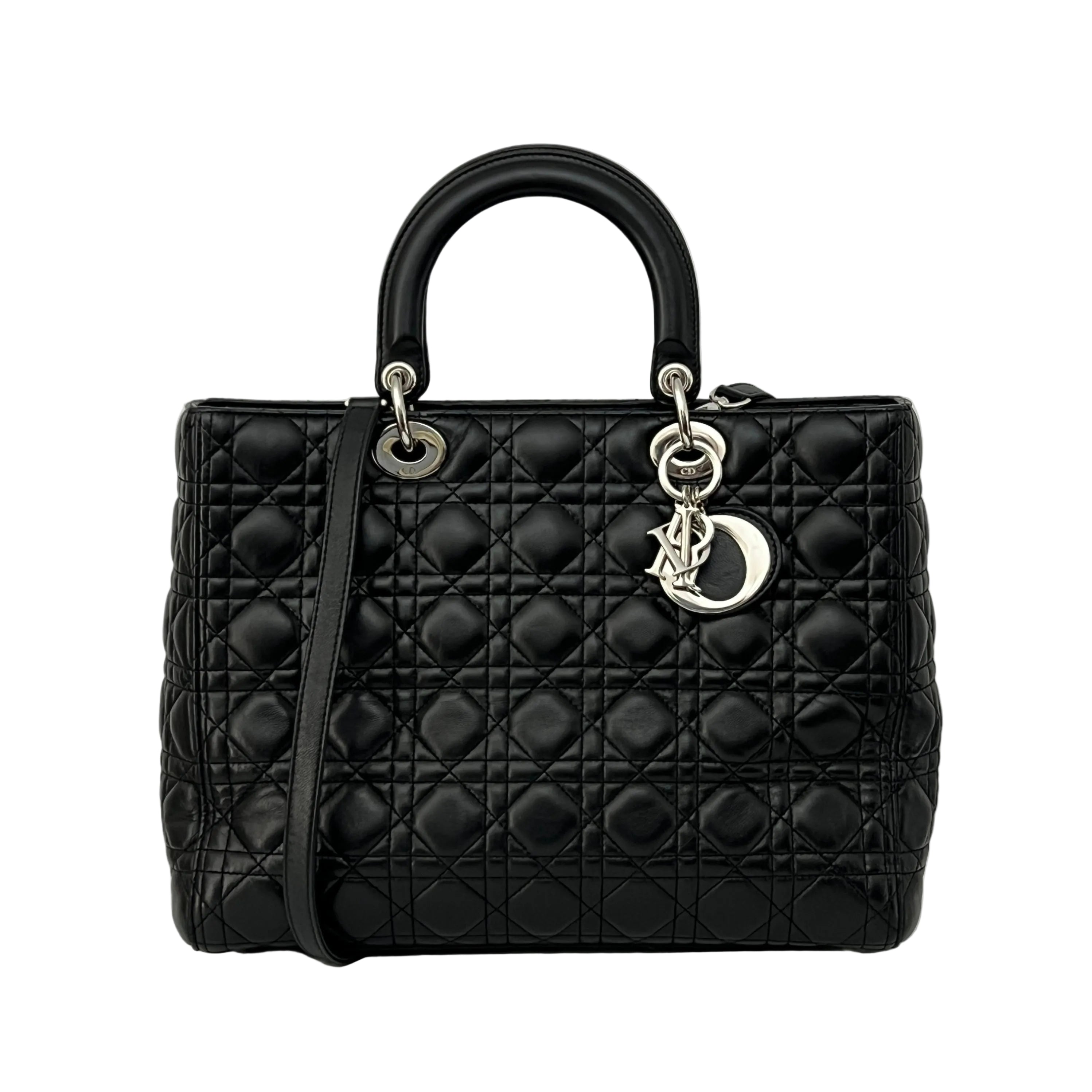 Sac à bandoulière DIOR Lady Dior Large cuir d'agneau noir