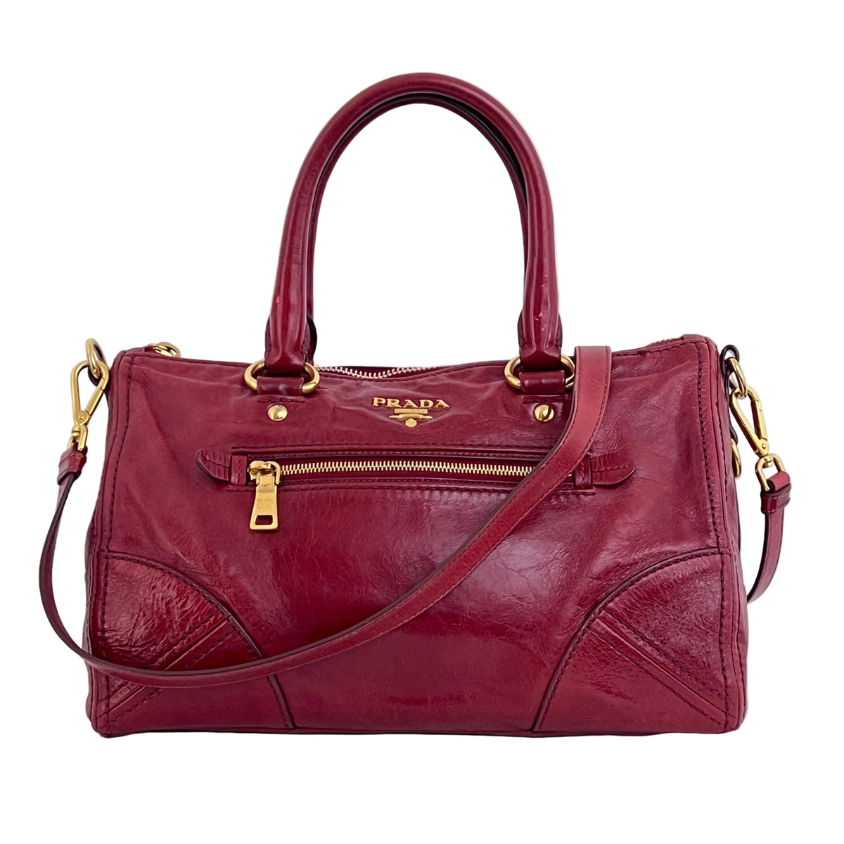 Sac PRADA Vitello Shine Satchel cuir lisse rouge
