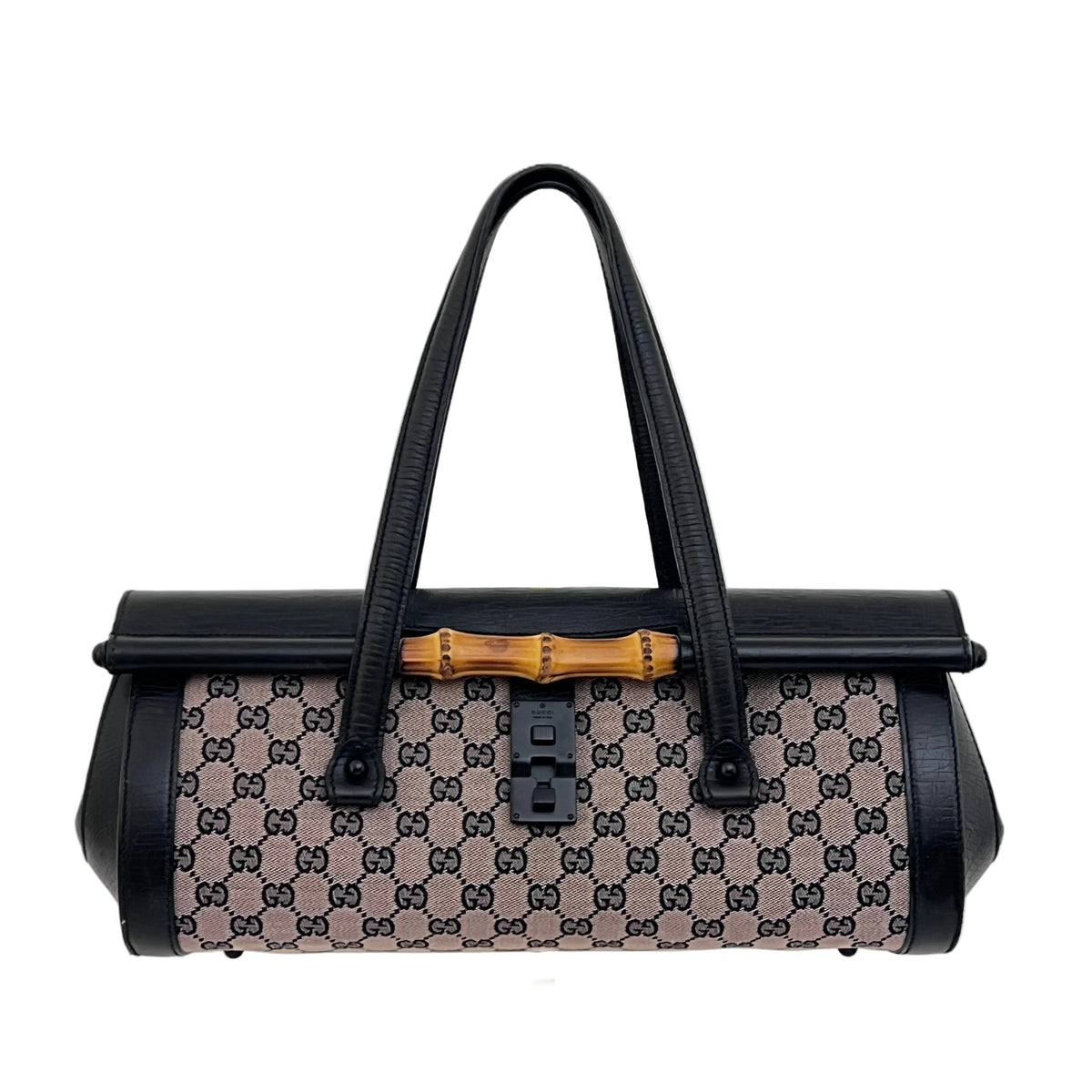 Sac GUCCI Bamboo Bullet toile et cuir noir