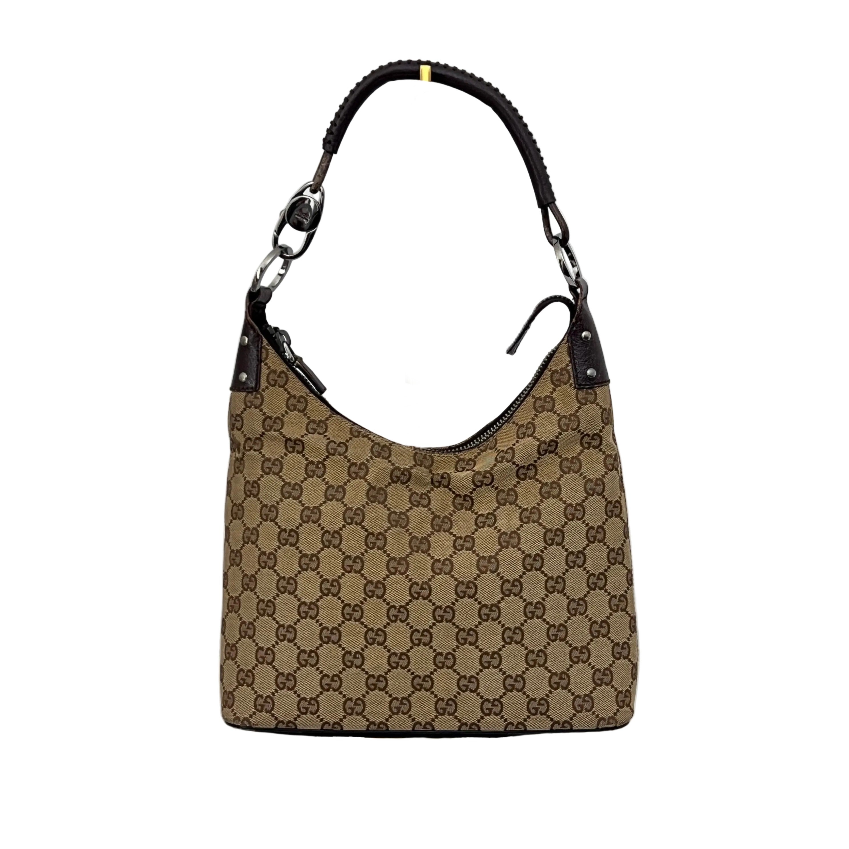 GUCCI Hobo Bag GG Canvas and Brown Leather