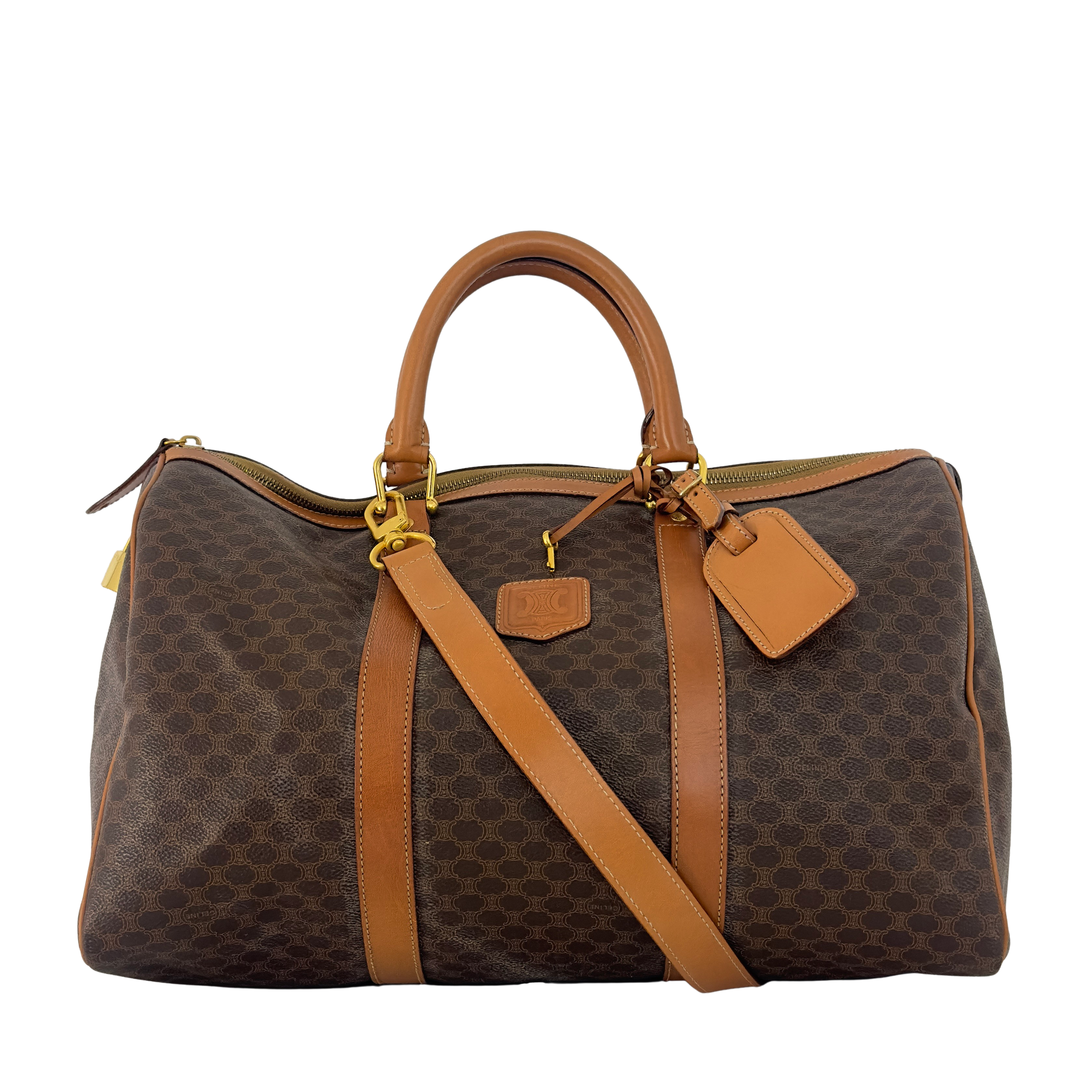 Sac à main CELINE Boston toile et cuir marron