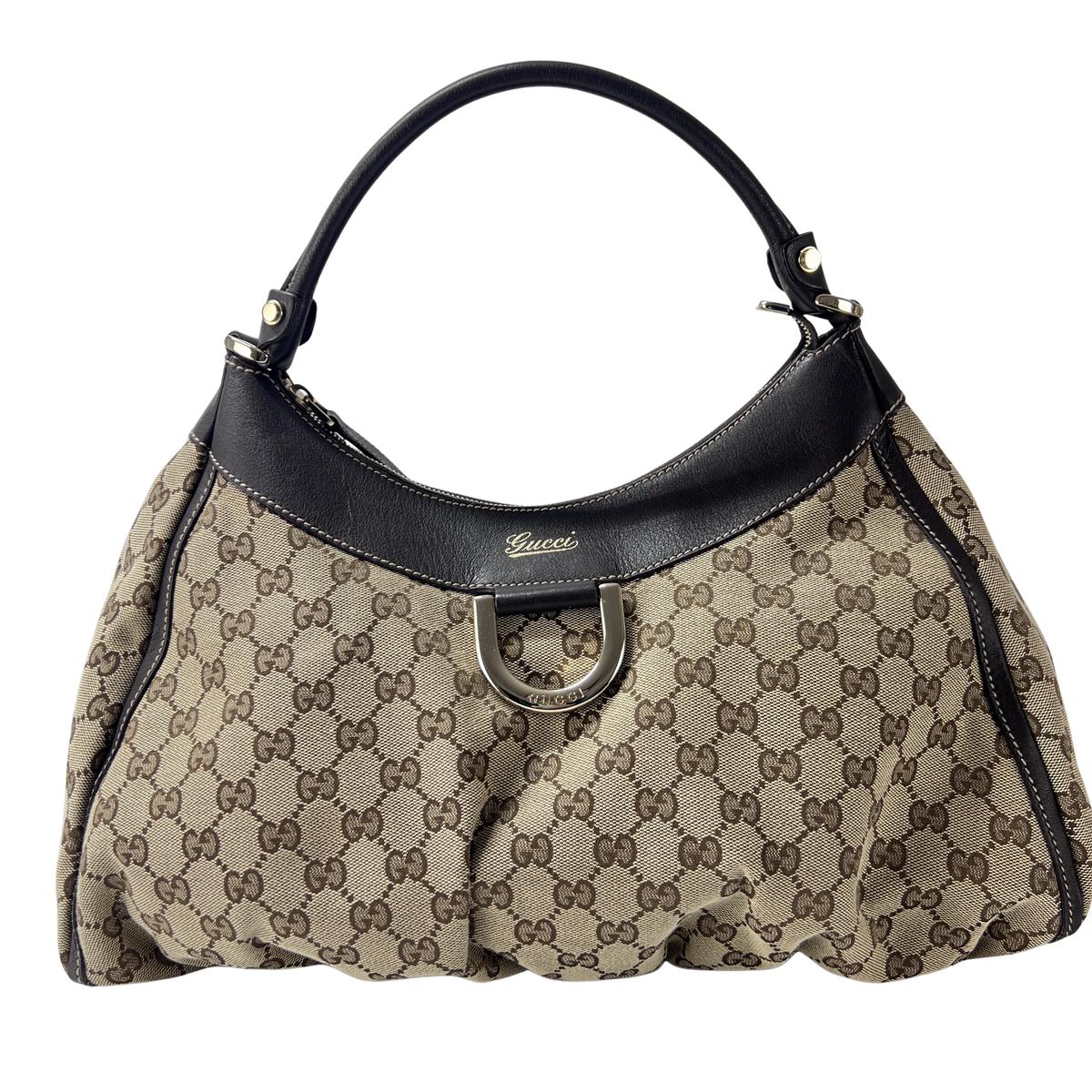 GUCCI Hobo handbag in brown canvas and leather
