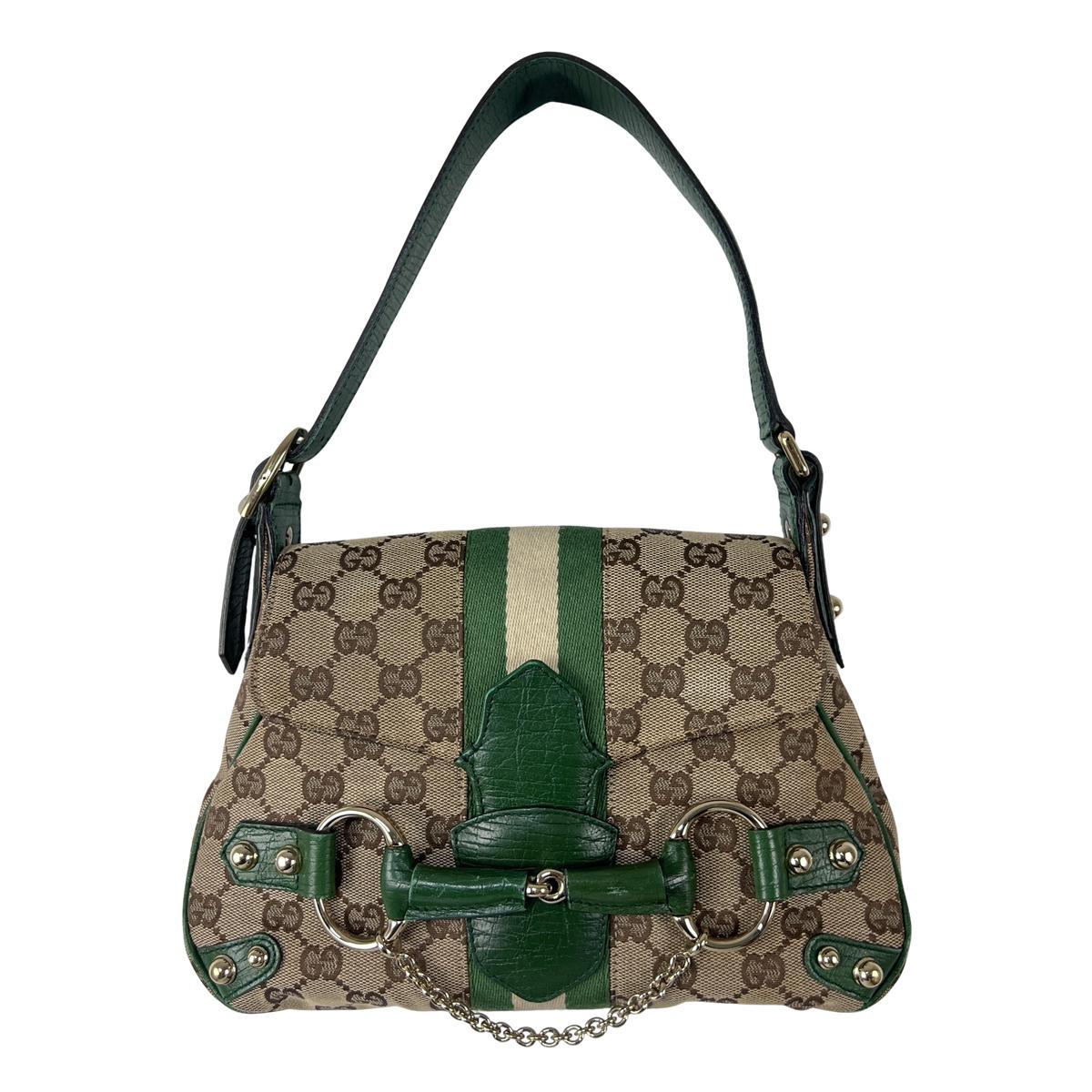 GUCCI Horsebit two-tone canvas and leather handbag