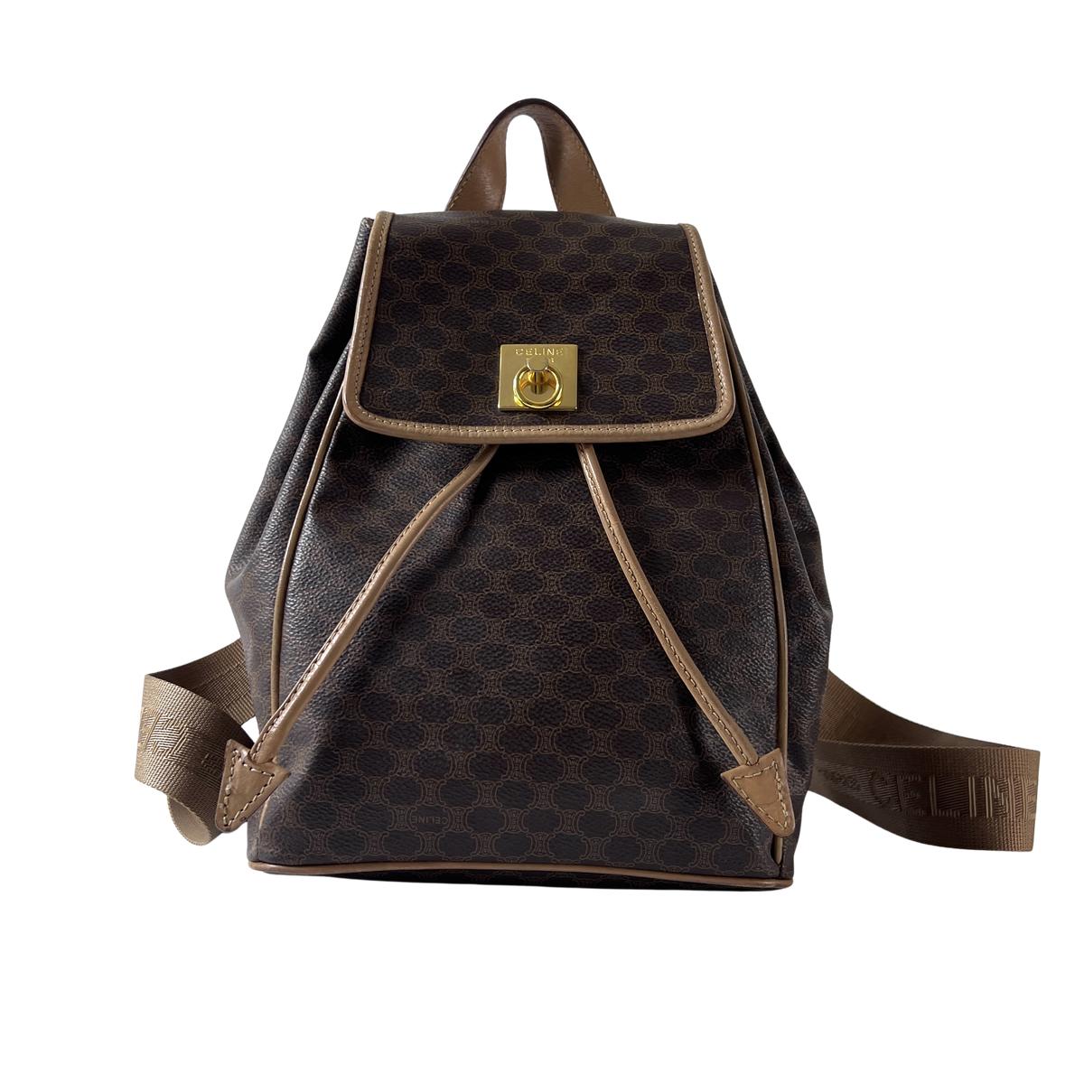 Sac à main CELINE Backpack toile et cuir marron