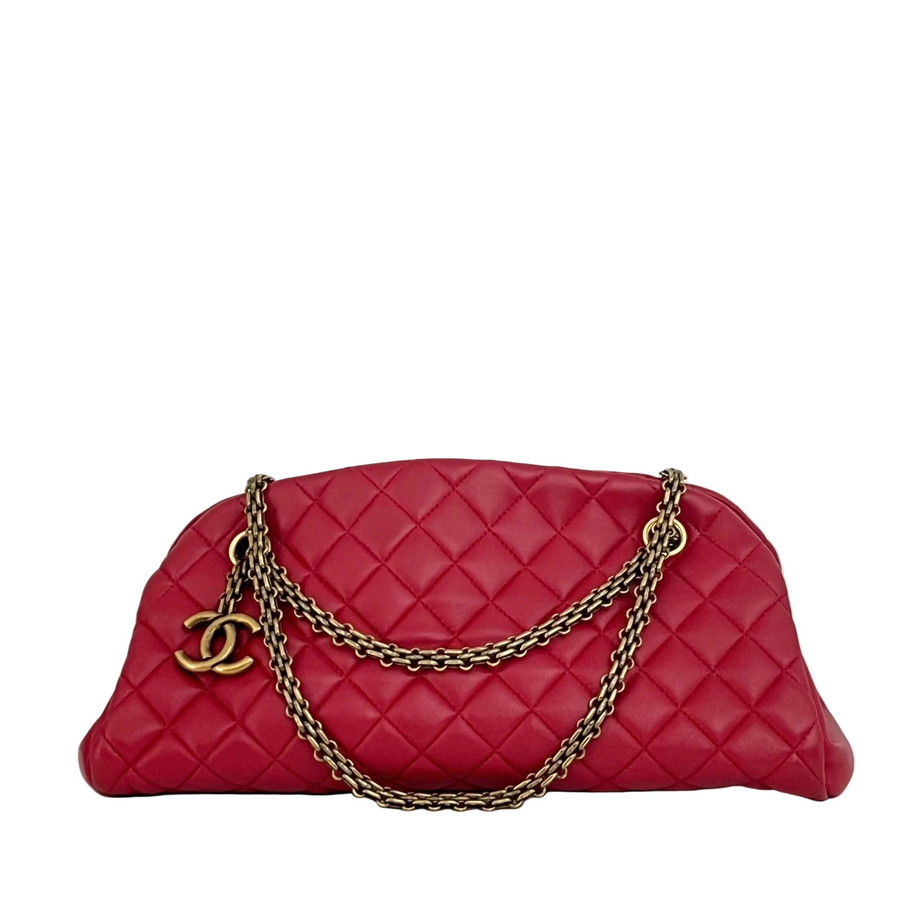 CHANEL Mademoiselle Bowling Bag in Red Lambskin