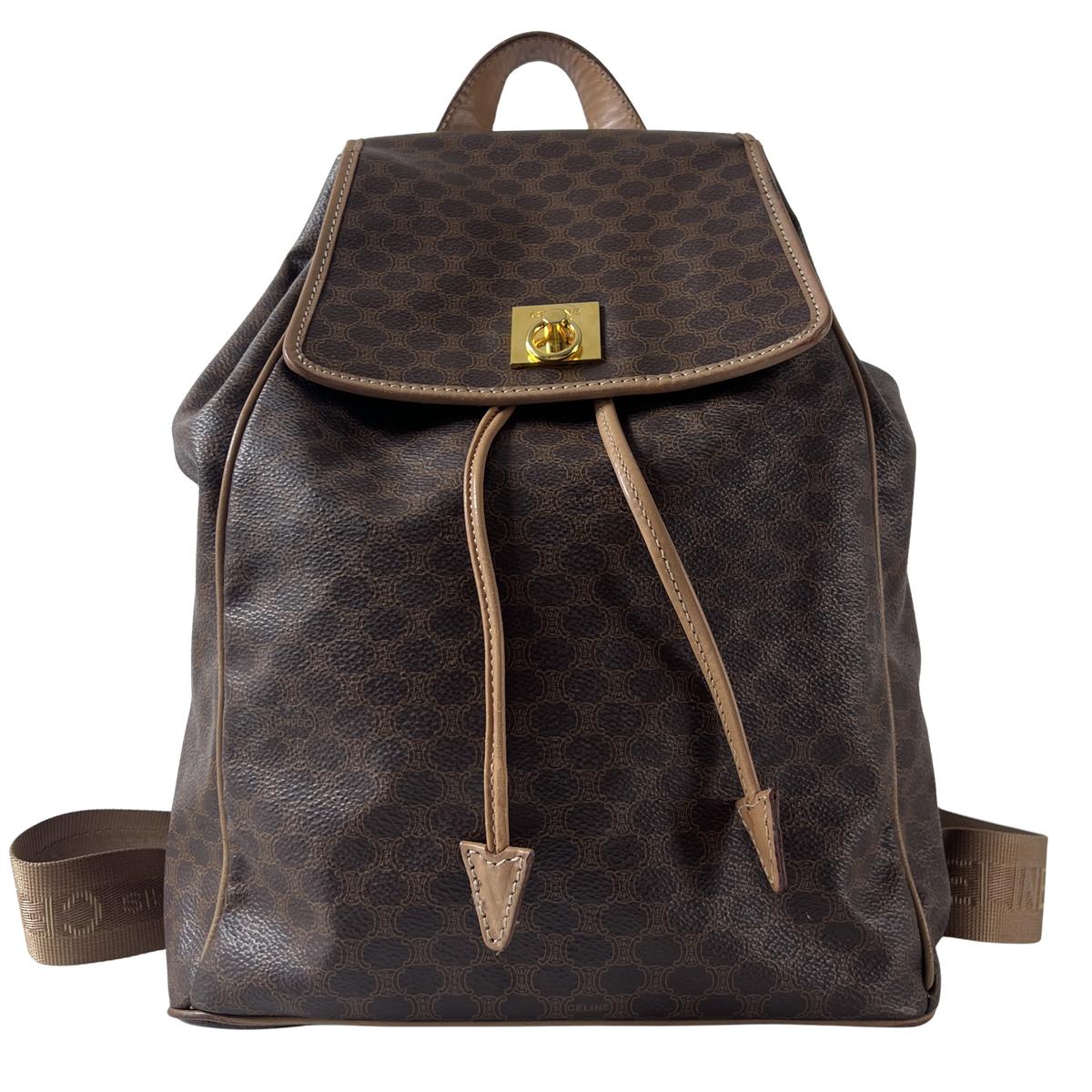 Sac à main CELINE Backpack toile et cuir marron
