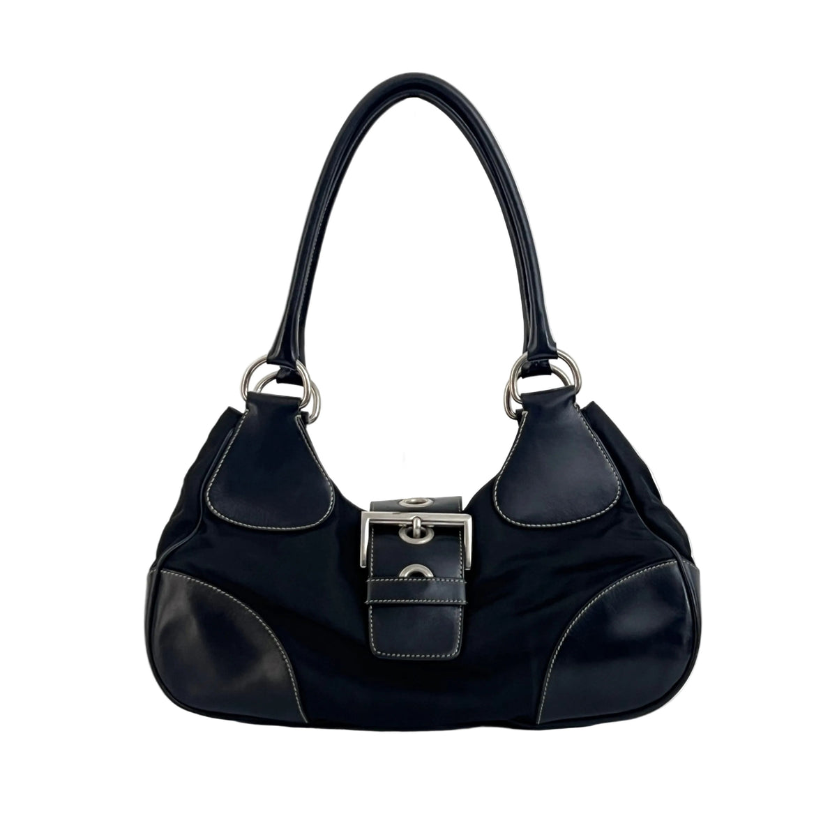 Sac PRADA Hobo nylon et cuir noir