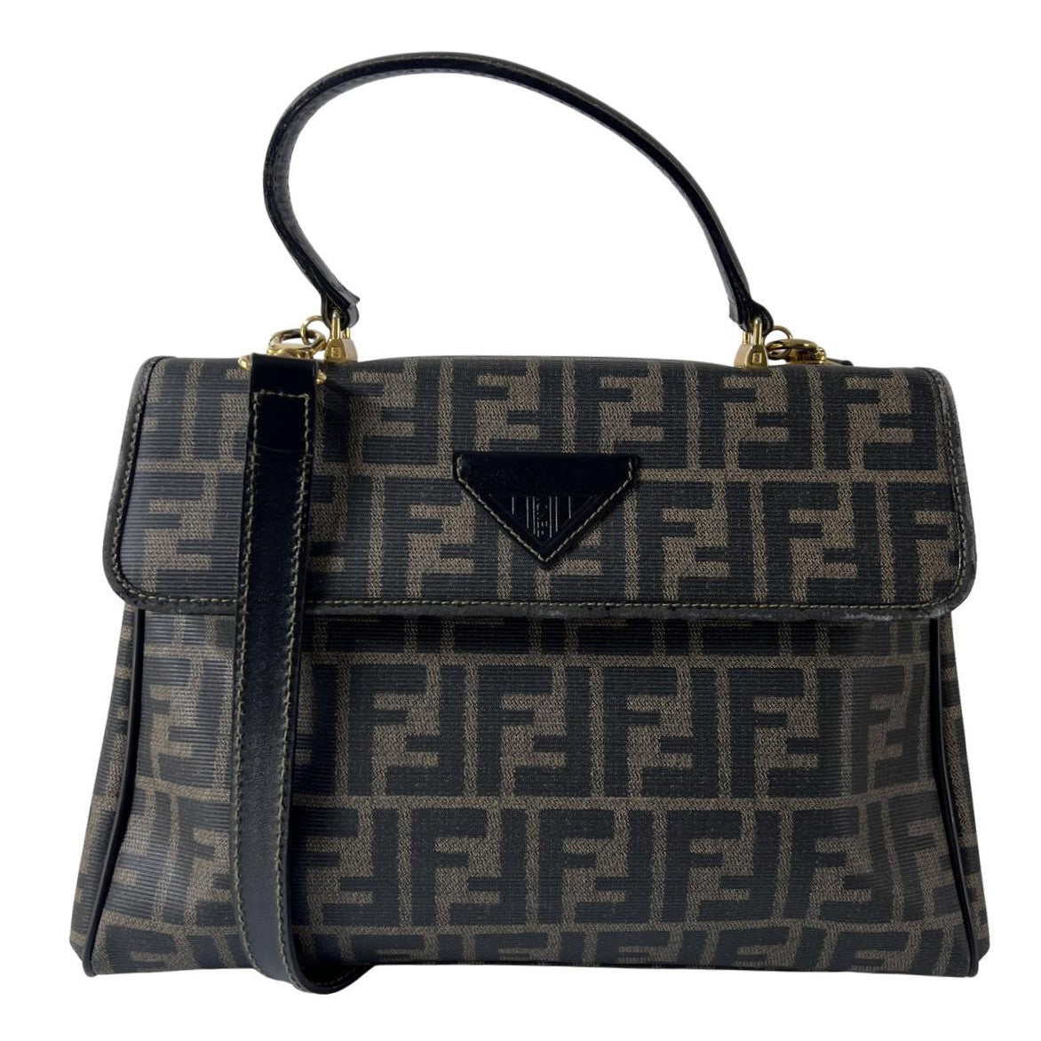 Sac à main FENDI Hand Soulder toile et cuir marron