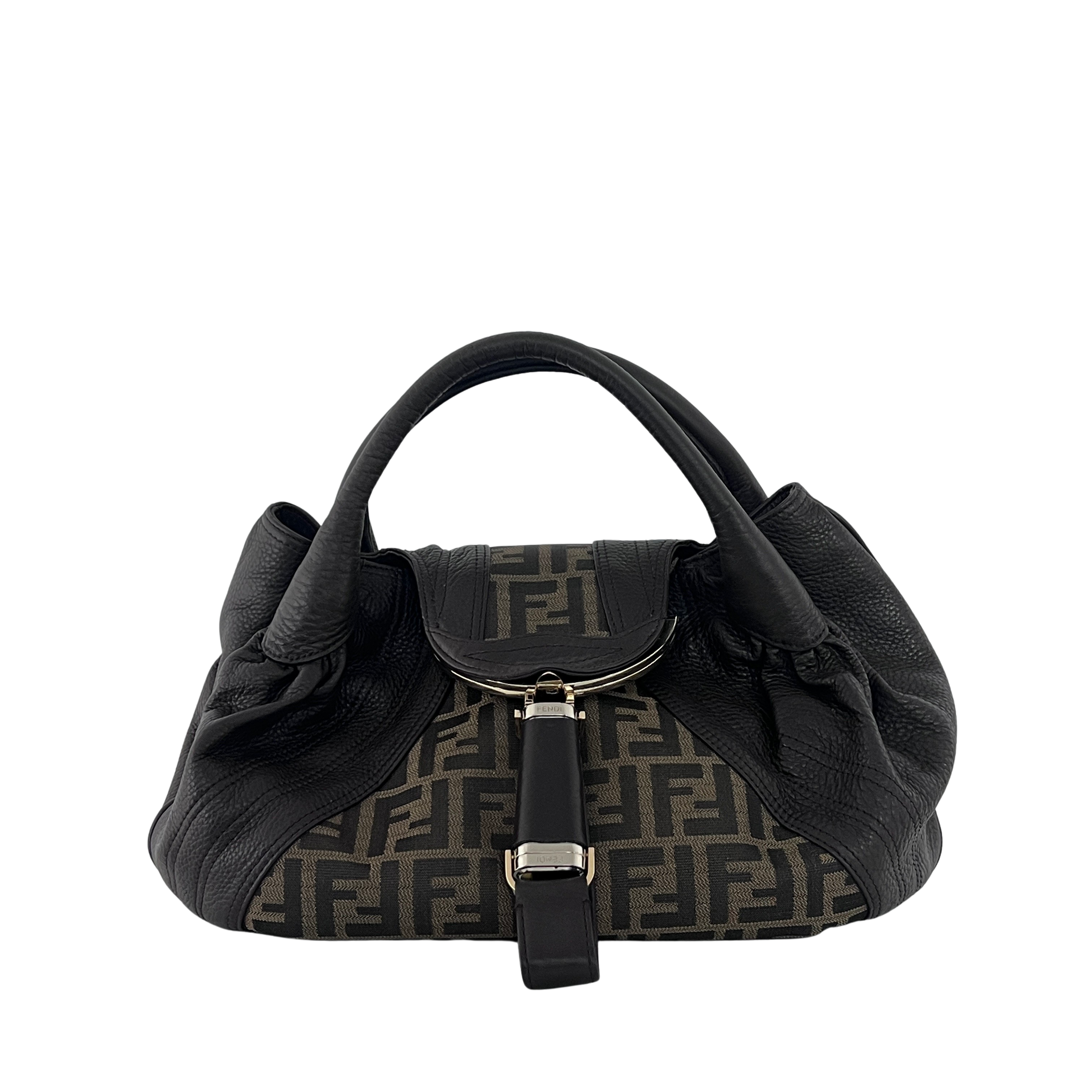 Sac à main FENDI Spy toile et cuir marron
