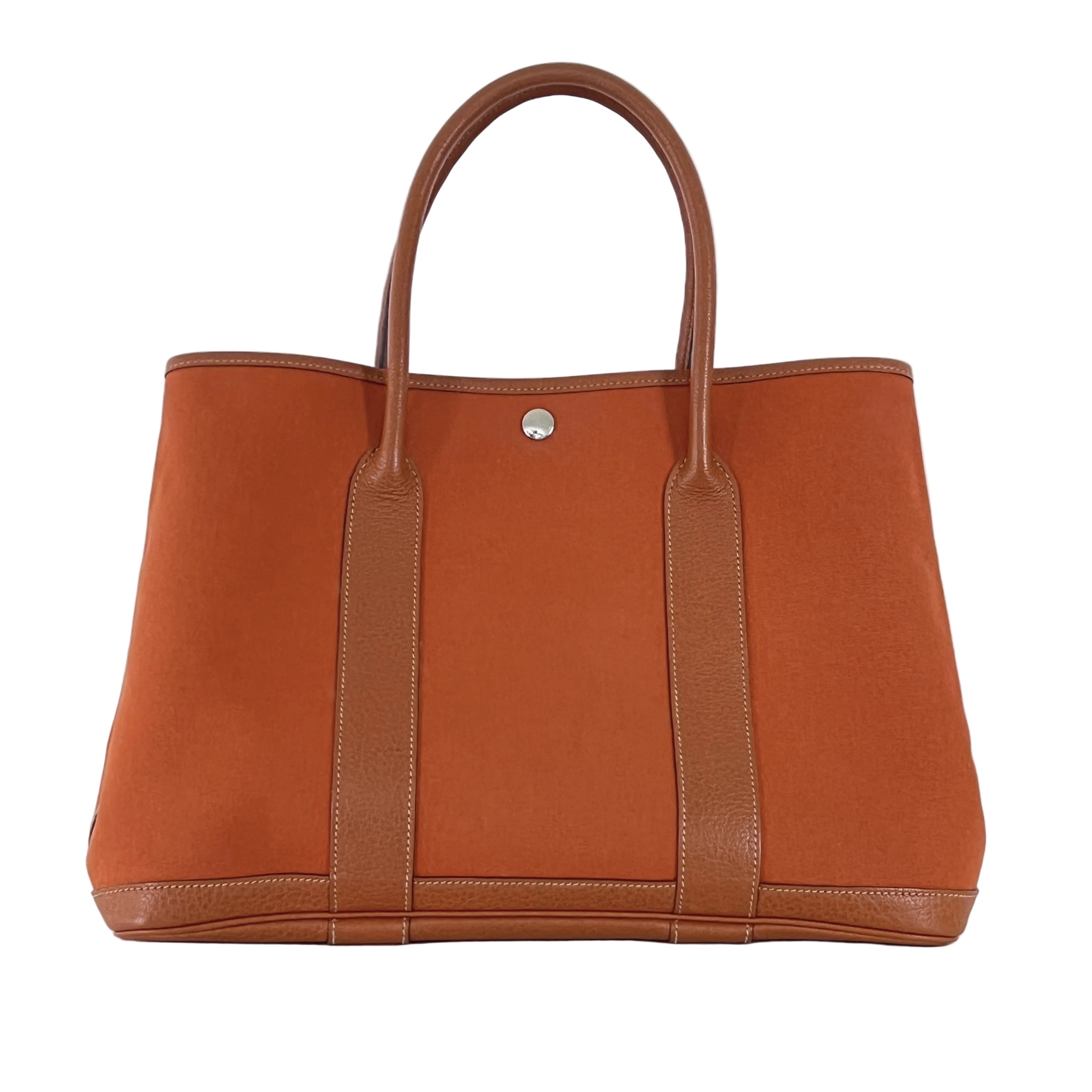 Sac à main HERMÈS Garden Party toile et cuir orange