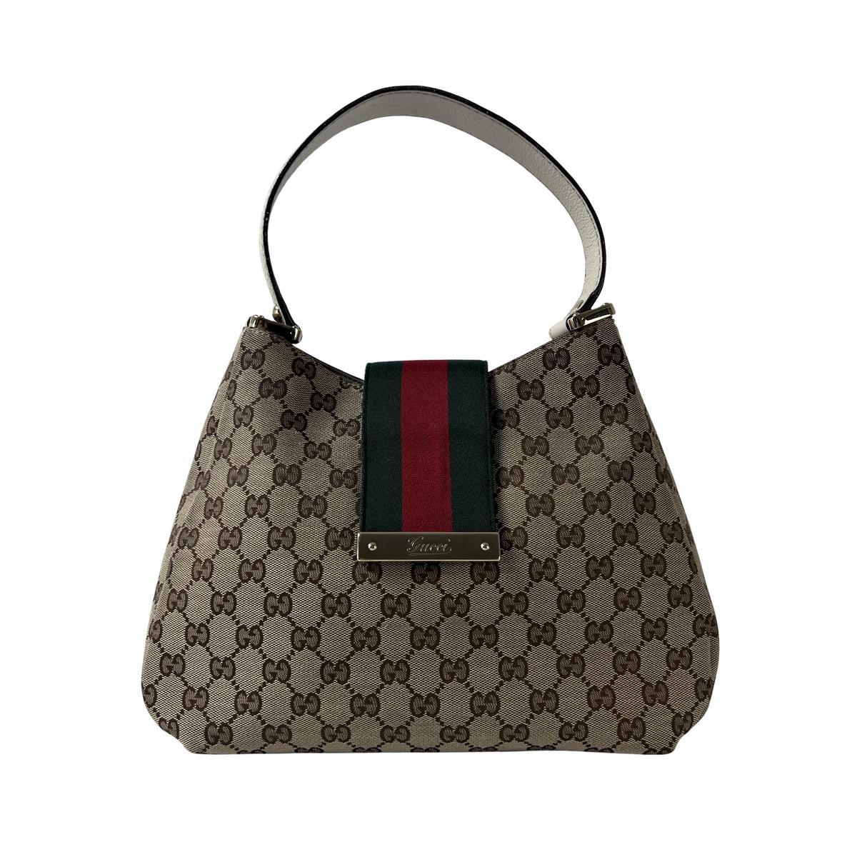 GUCCI Hobo handbag in beige canvas and leather
