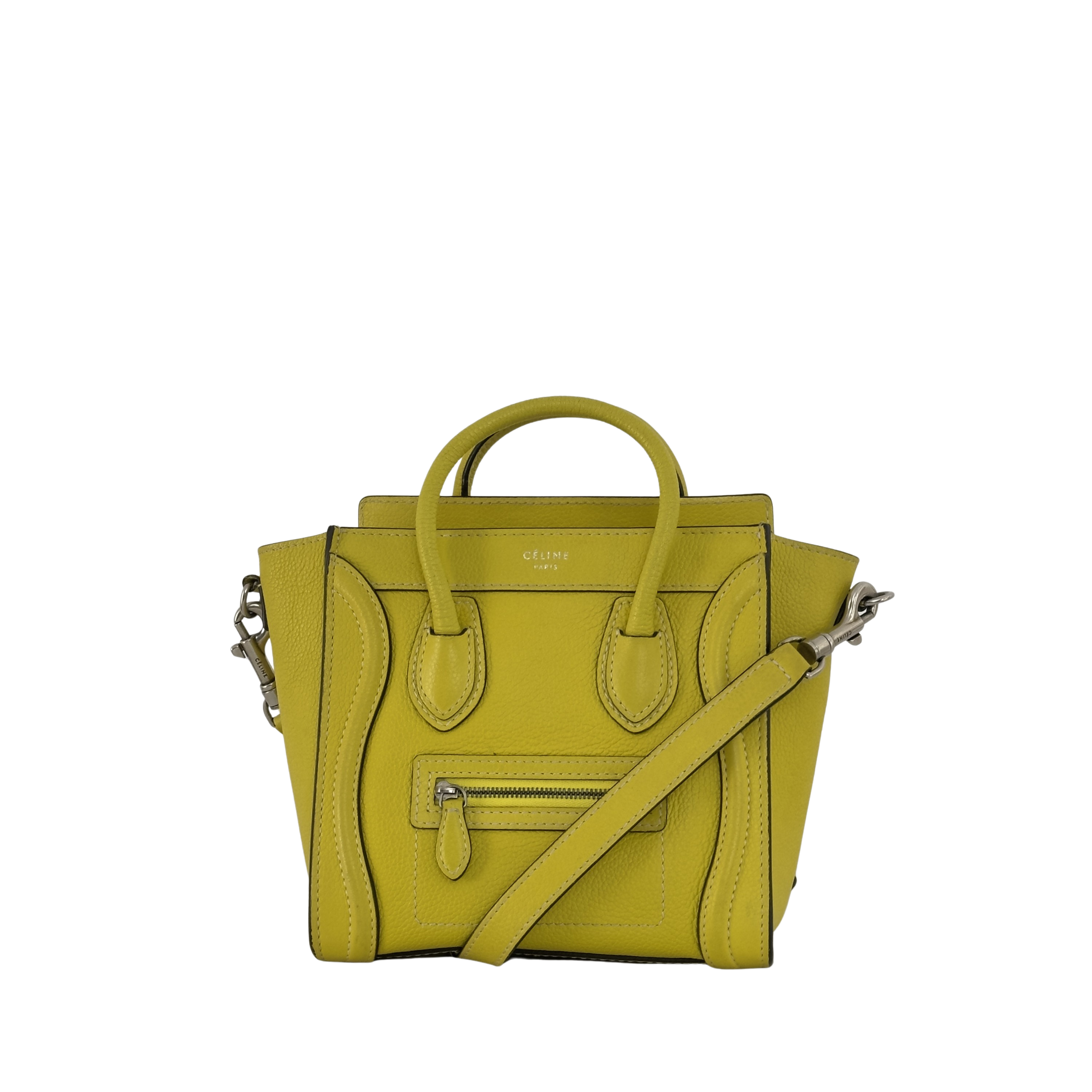 Sac à main CELINE Nano Luggage cuir jaune