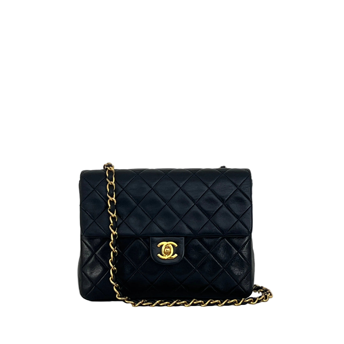 Sac à bandoulière CHANEL Classique Mini Rectangle cuir d'agneau noir vintage 1989-1991