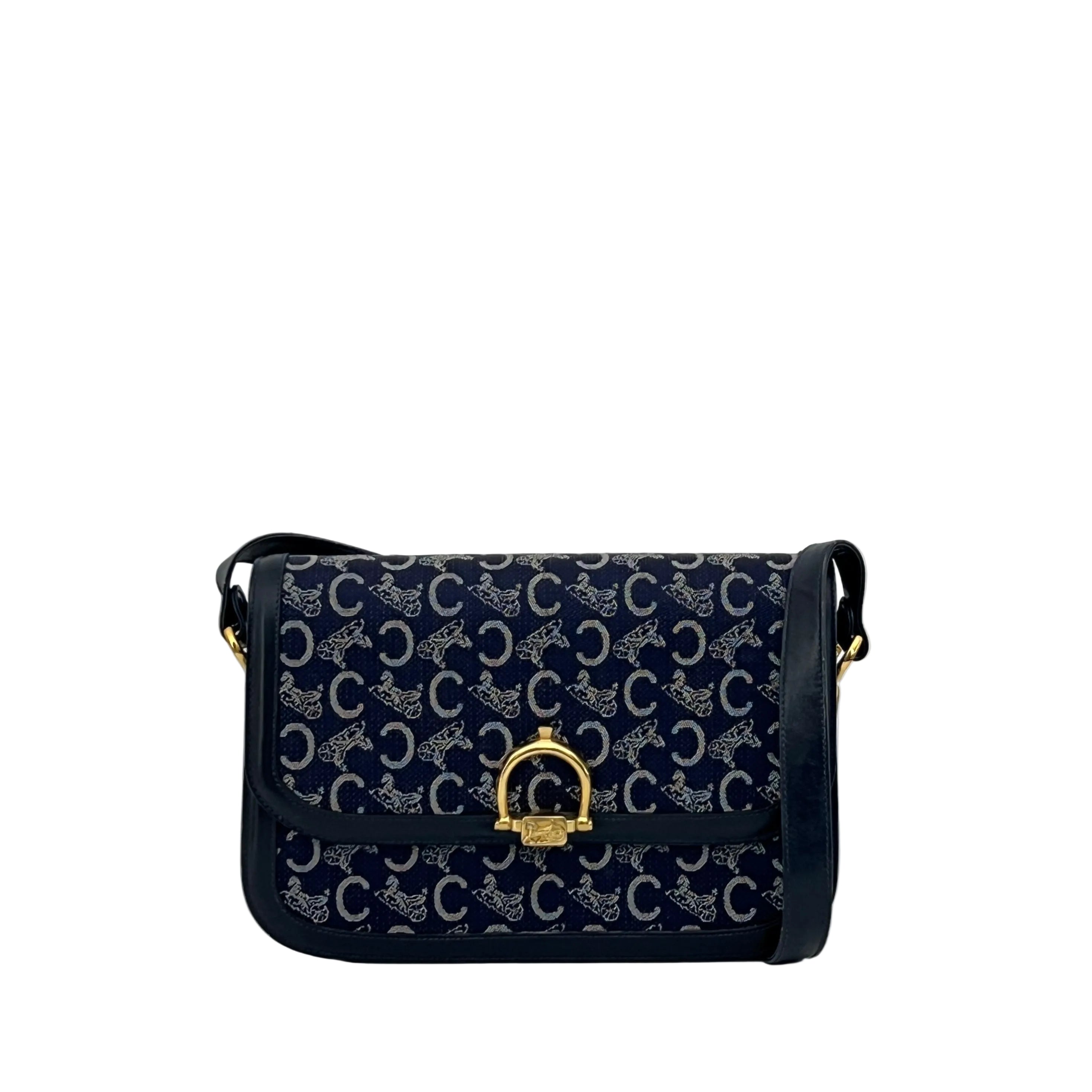 Bag CELINE Triomphe Macadam canvas and navy leather