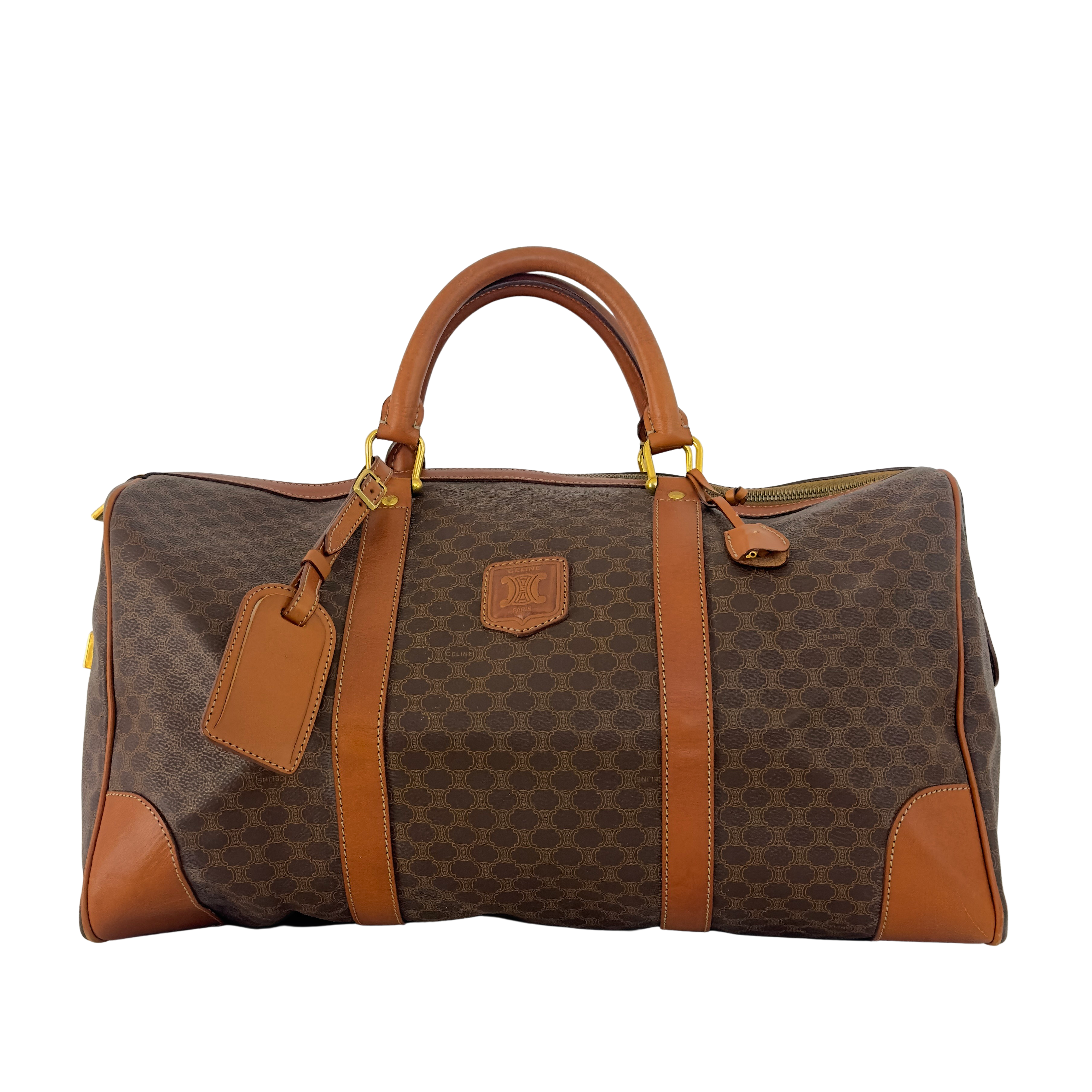 Sac à main CELINE Boston toile et cuir marron