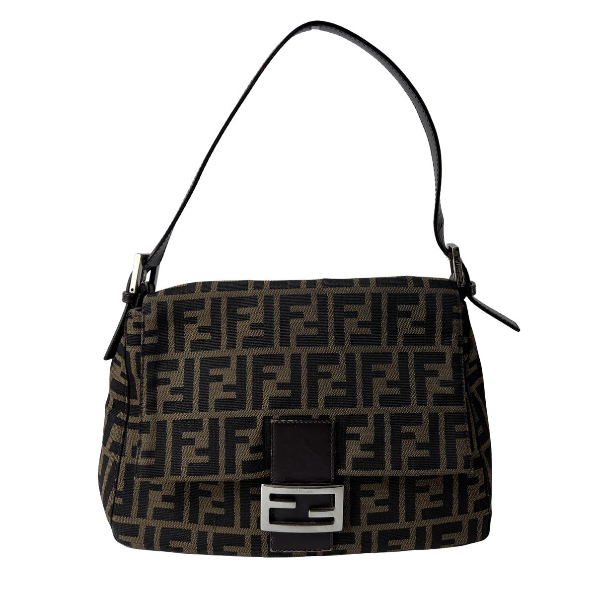Sac à main FENDI Mamma toile et cuir marron