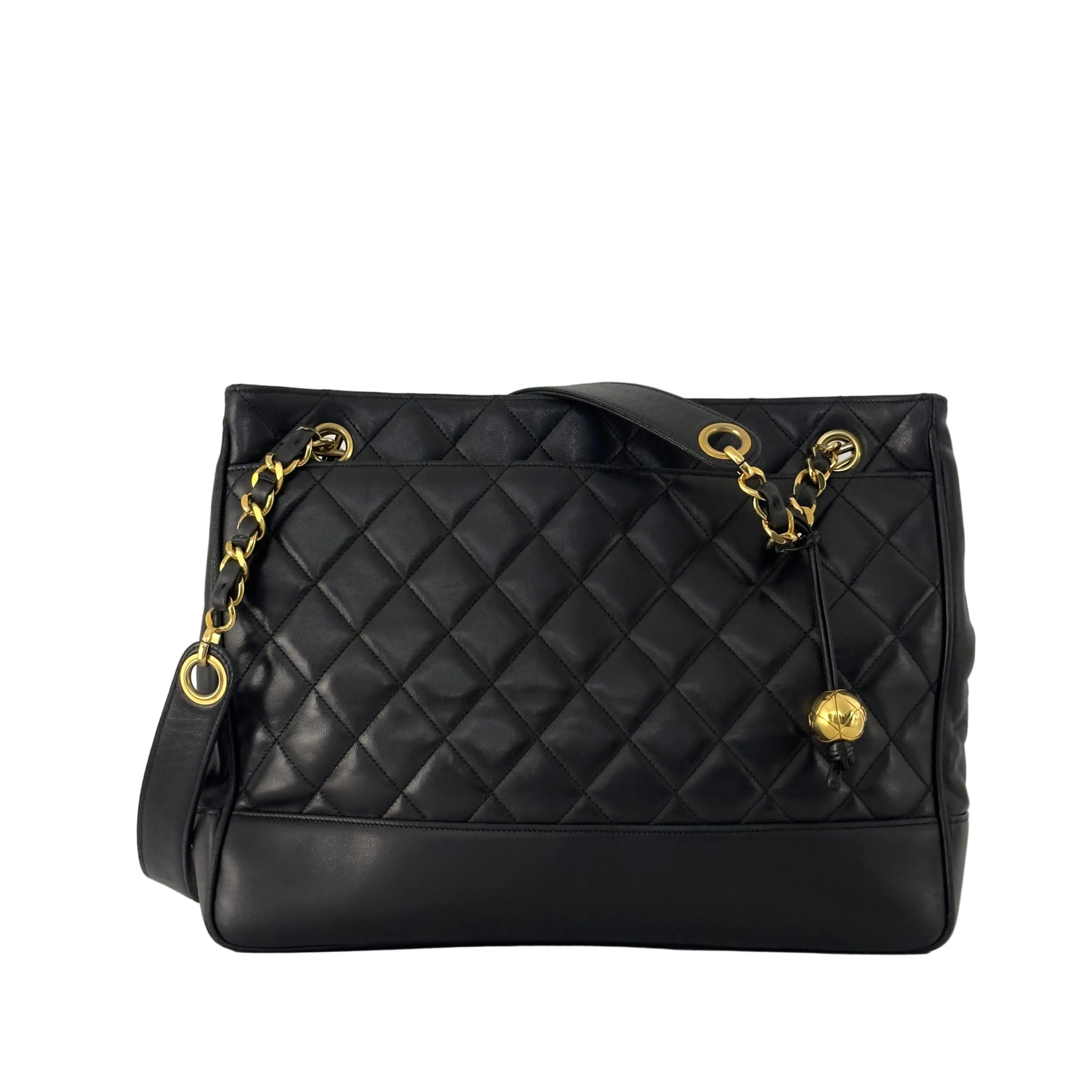 Sac à main CHANEL Tote Matelassé Chain cuir d'agneau noir