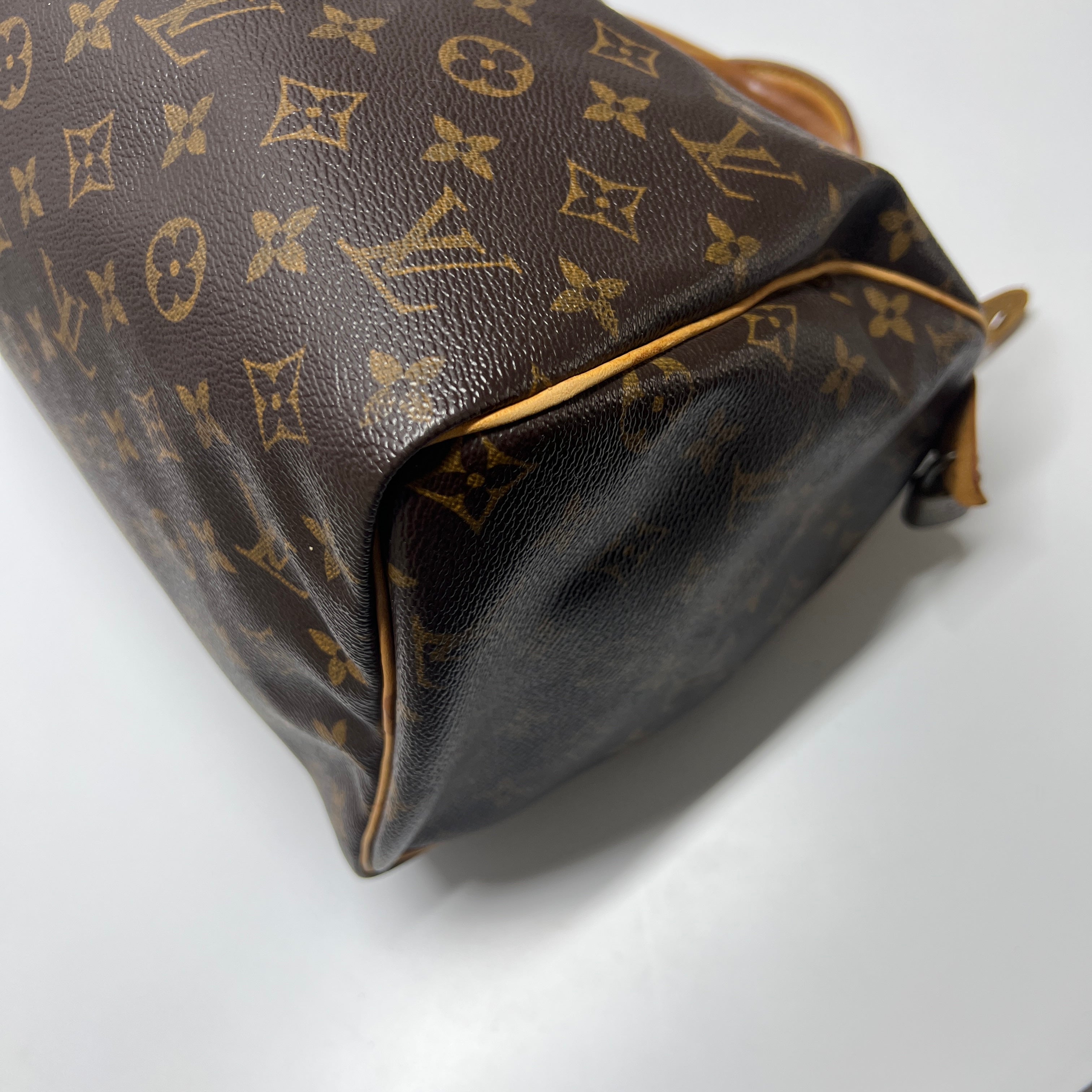 LOUIS VUITTON Speedy 30 canvas and brown leather handbag