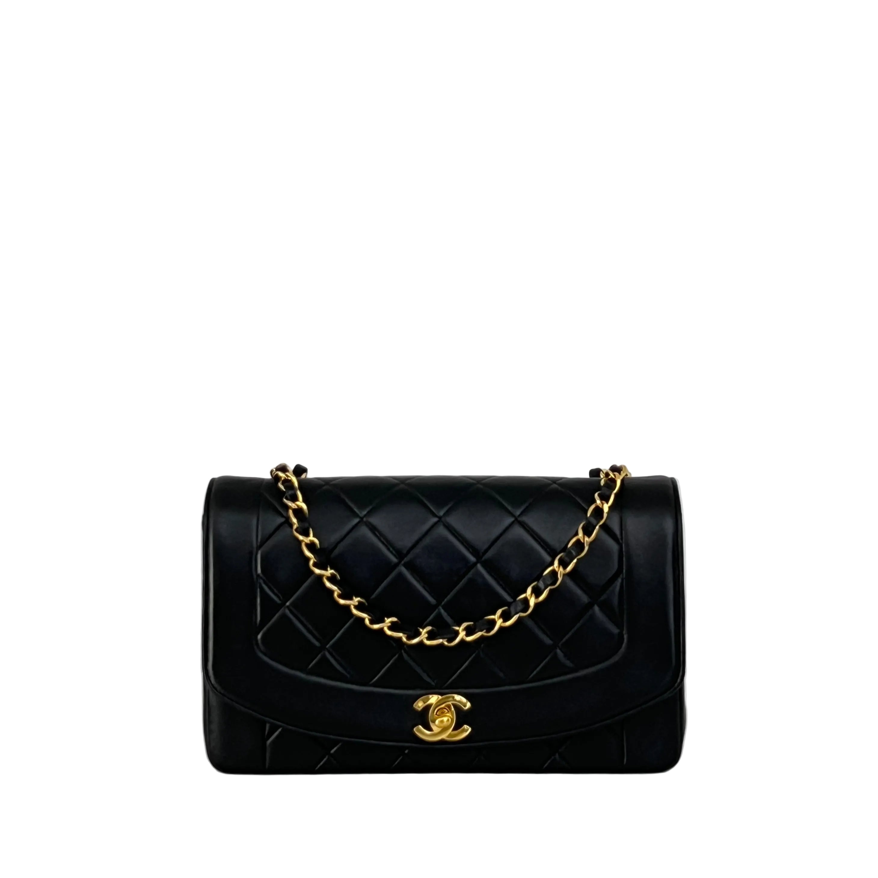 Sac à bandoulière CHANEL Diana Medium cuir d'agneau noir vintage 1996-1997
