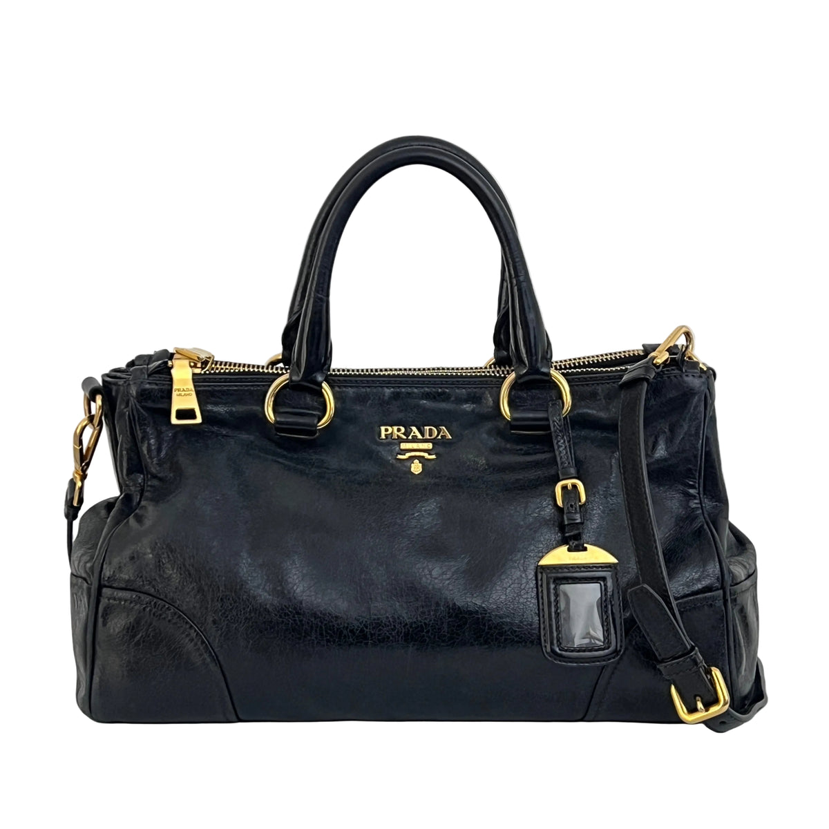 Sac à bandoulière PRADA Vitello Shine Satchel cuir grainé noir