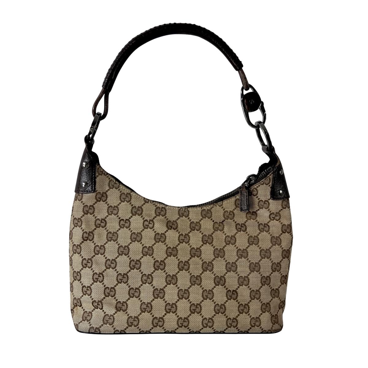 GUCCI Hobo handbag in brown canvas and leather