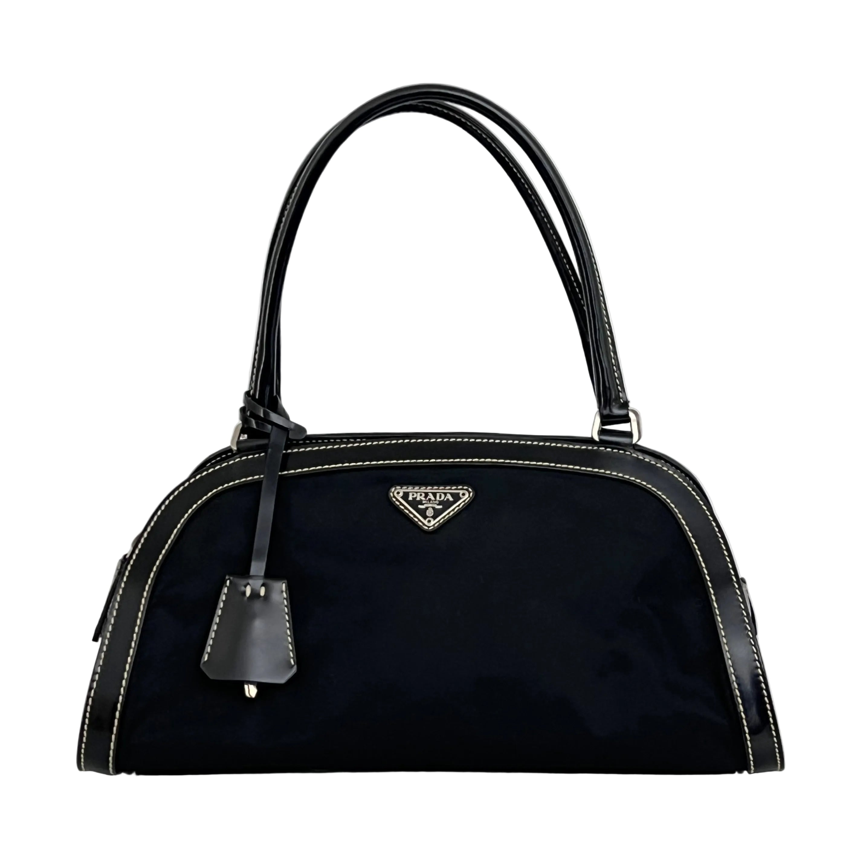 Sac PRADA Boston triangle nylon et cuir verni noir