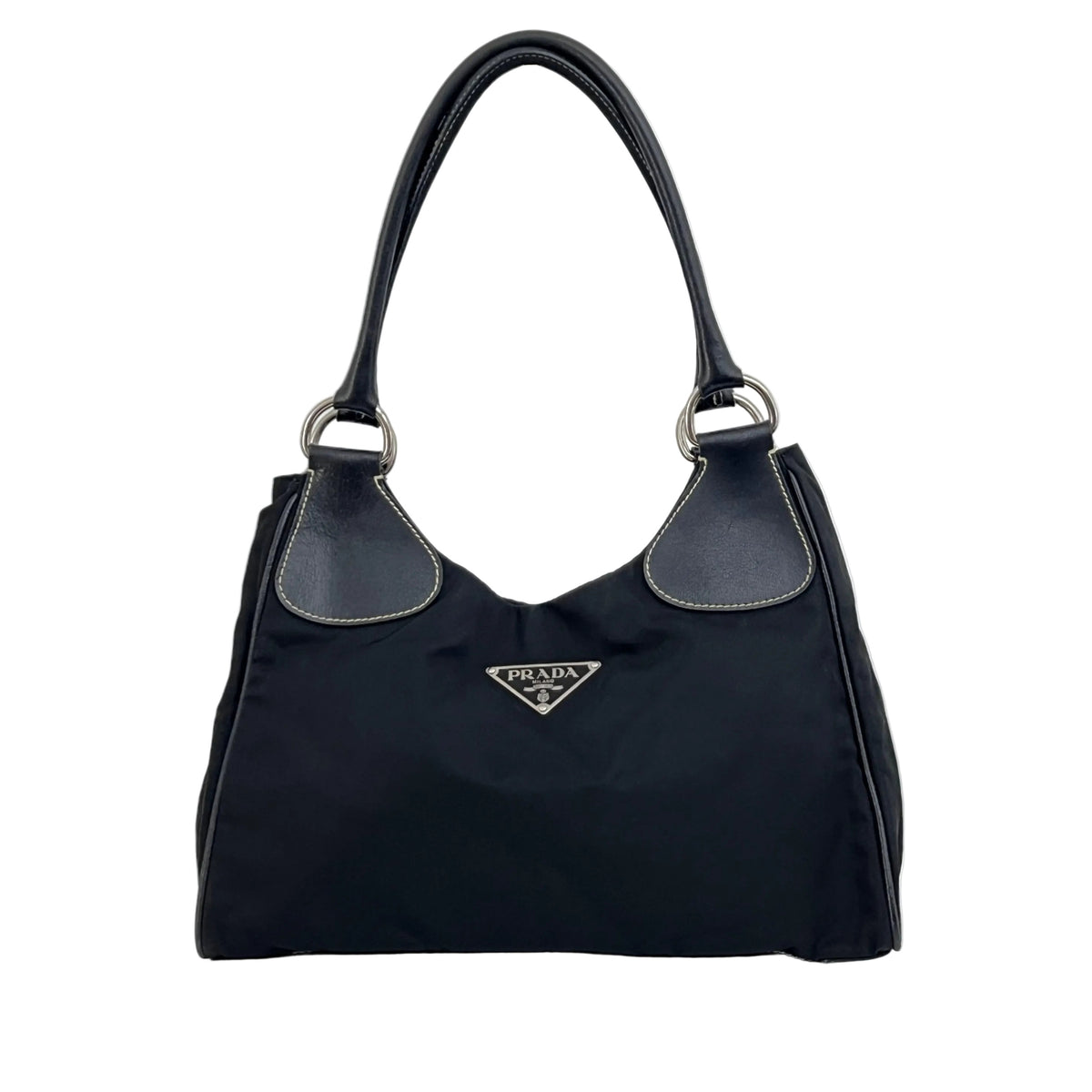 Black nylon and leather PRADA Hobo bag