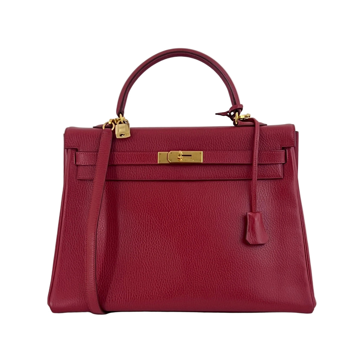 Sac à bandoulière HERMÈS Kelly 35 cuir grainé retourné rouge