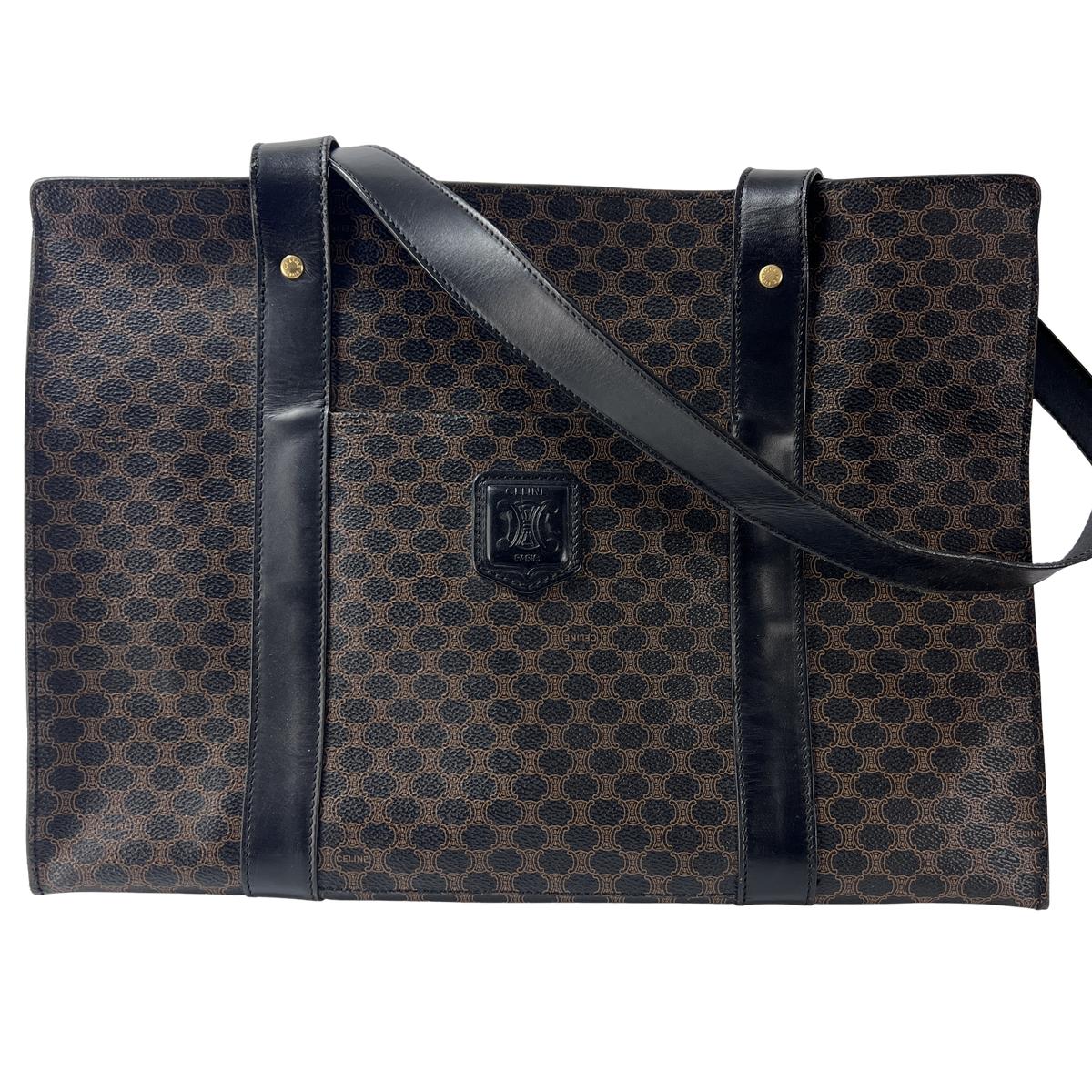 Sac à main CELINE Tote toile et cuir marron
