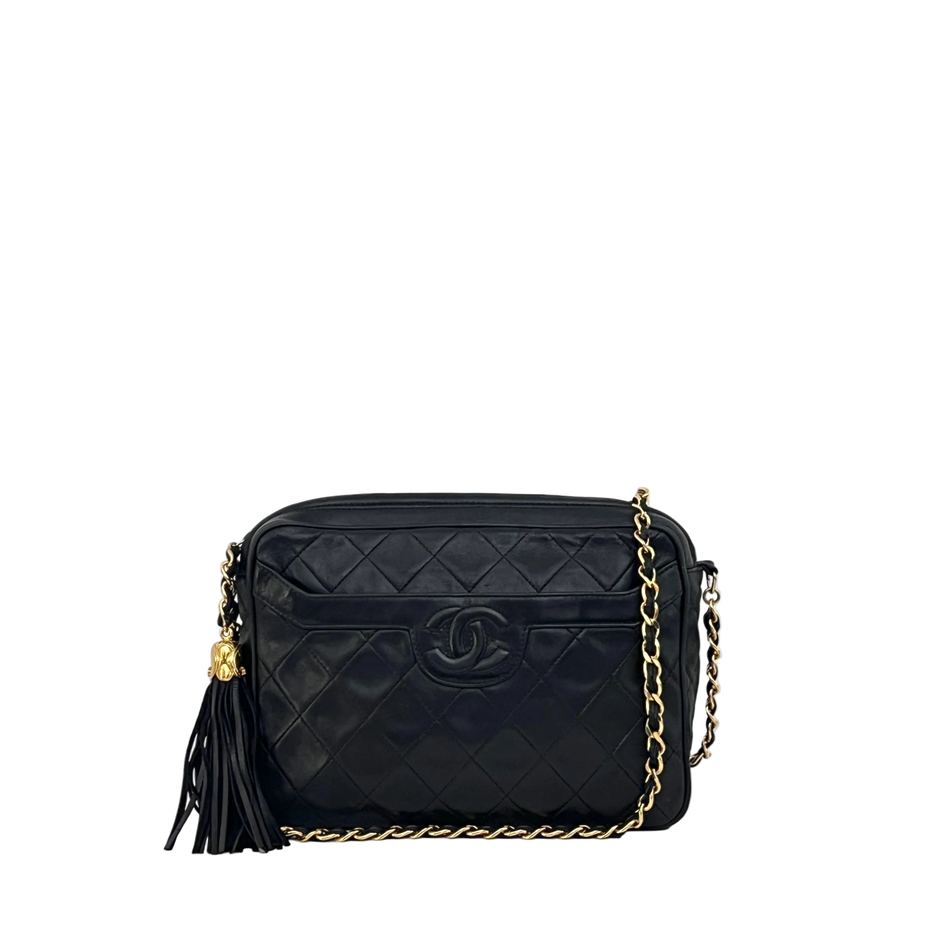 Sac à bandoulière CHANEL Camera Bag cuir d'agneau noir vintage 1991-1994