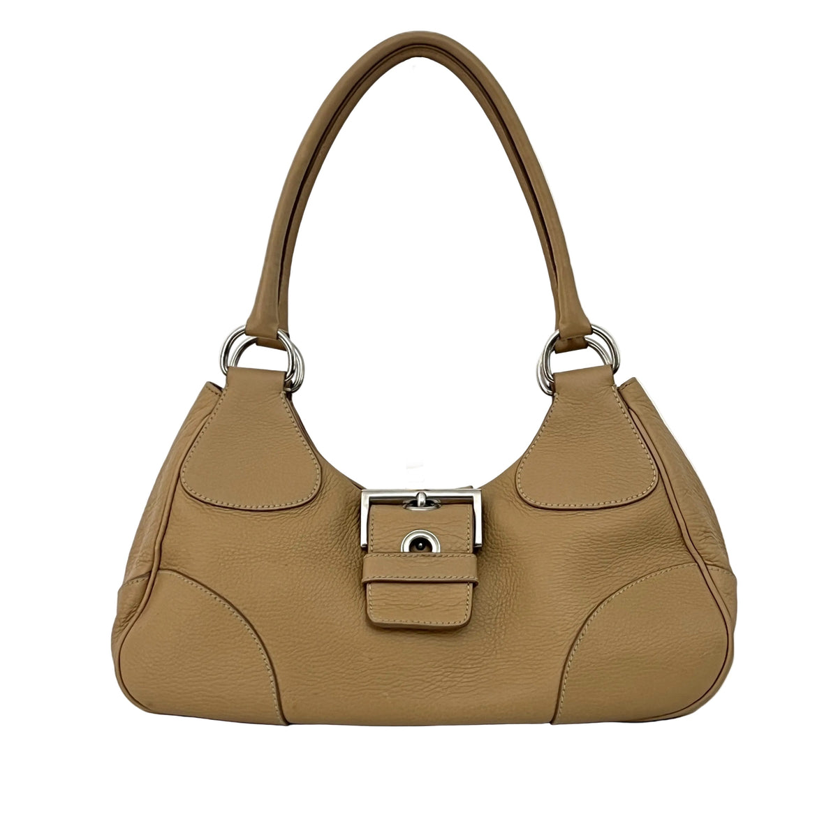 Sac PRADA Hobo cuir grainé beige