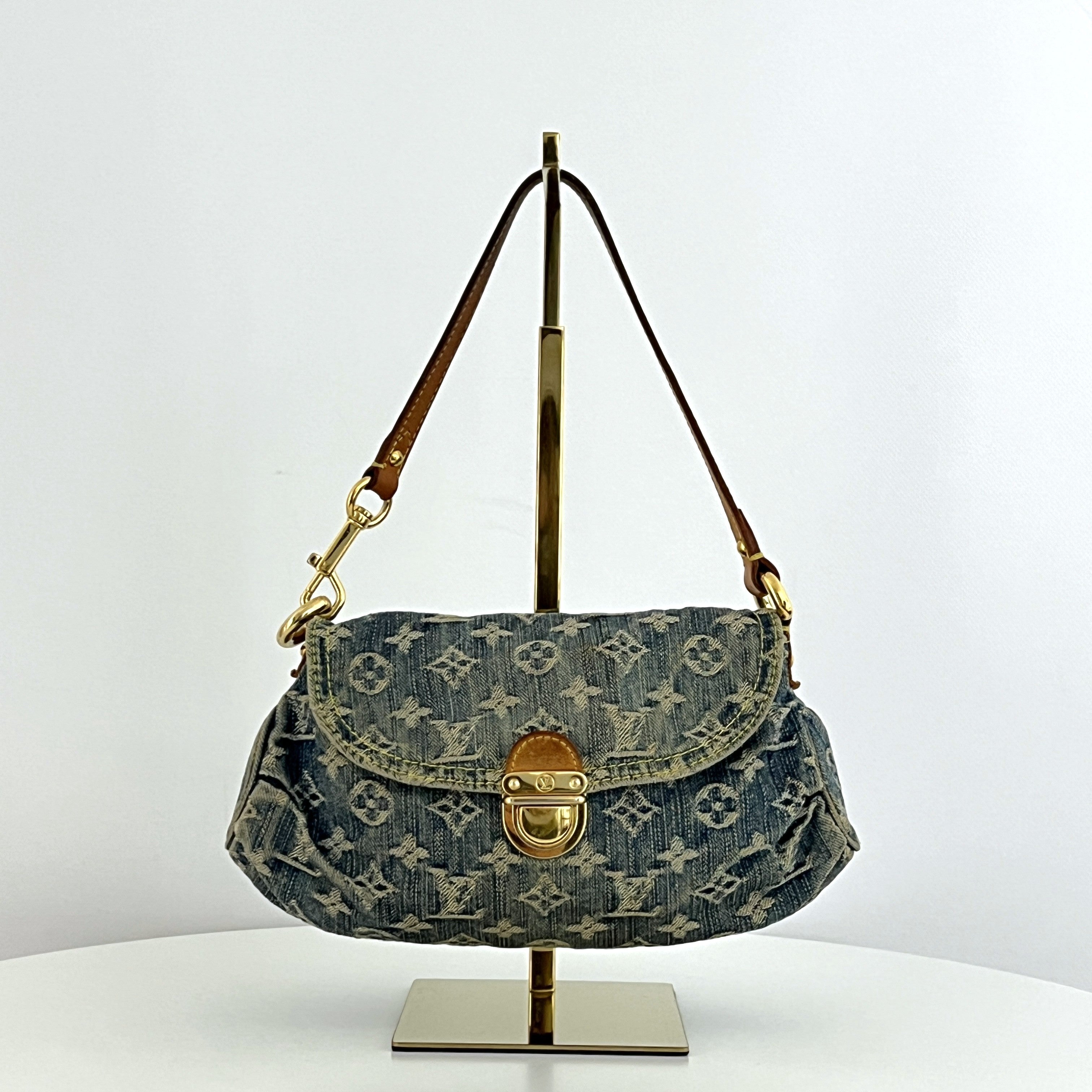 Sac à main LOUIS VUITTON Pleaty Denim toile et cuir bleu