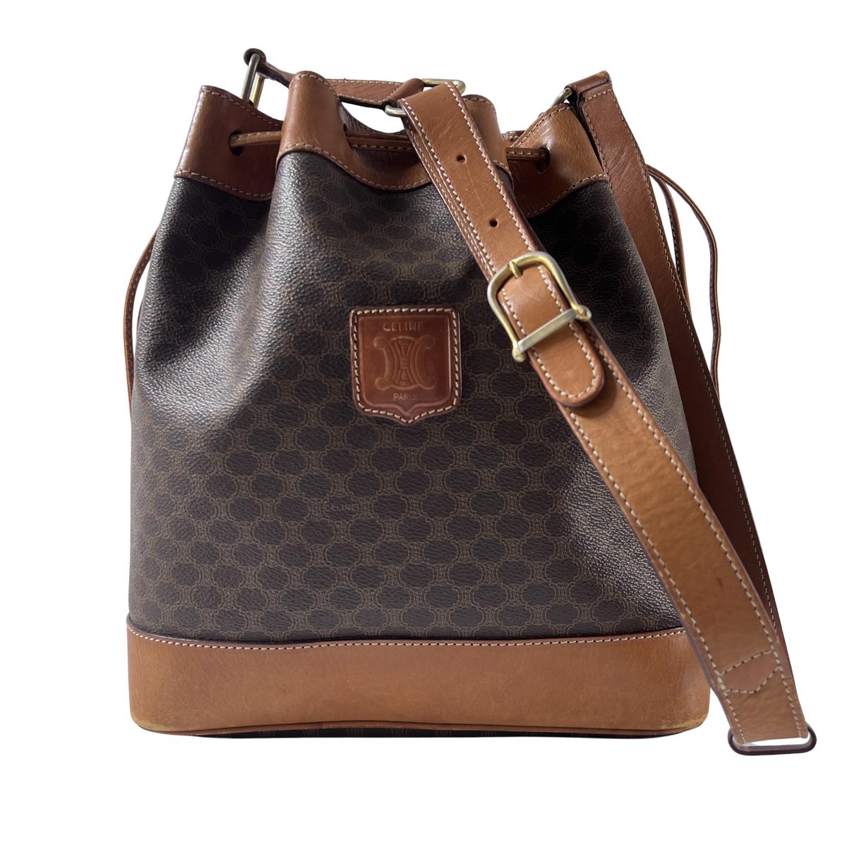 Sac à main CELINE Bucket Bag toile et cuir marron