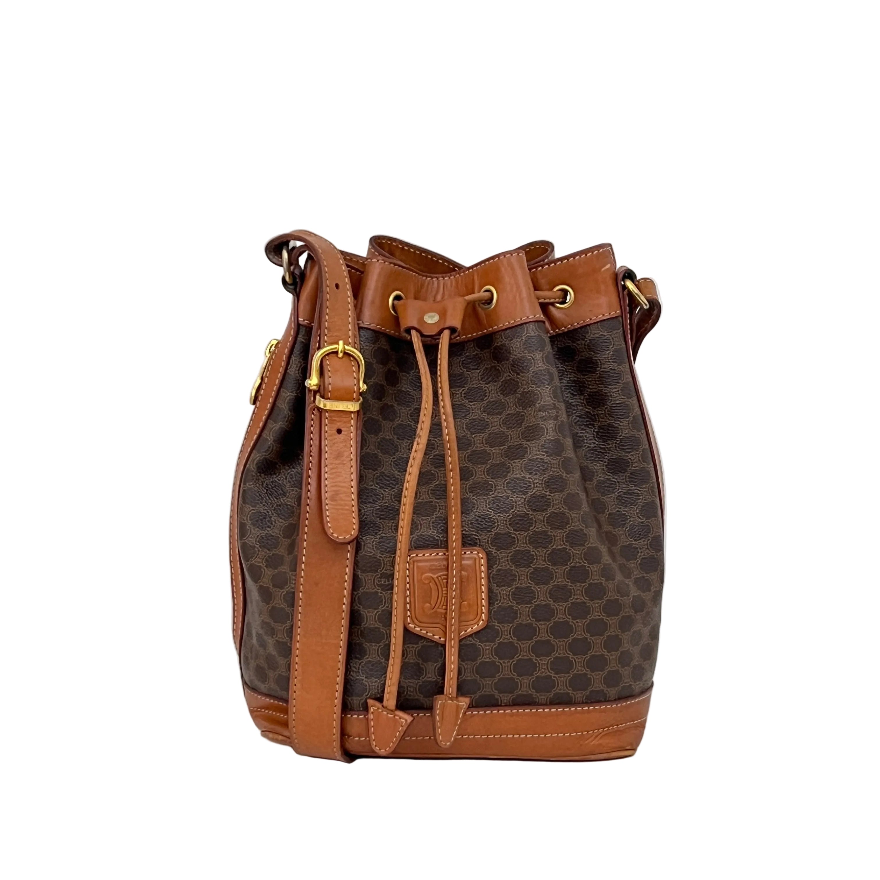 Sac à bandoulière CELINE Seau Petit toile et cuir marron