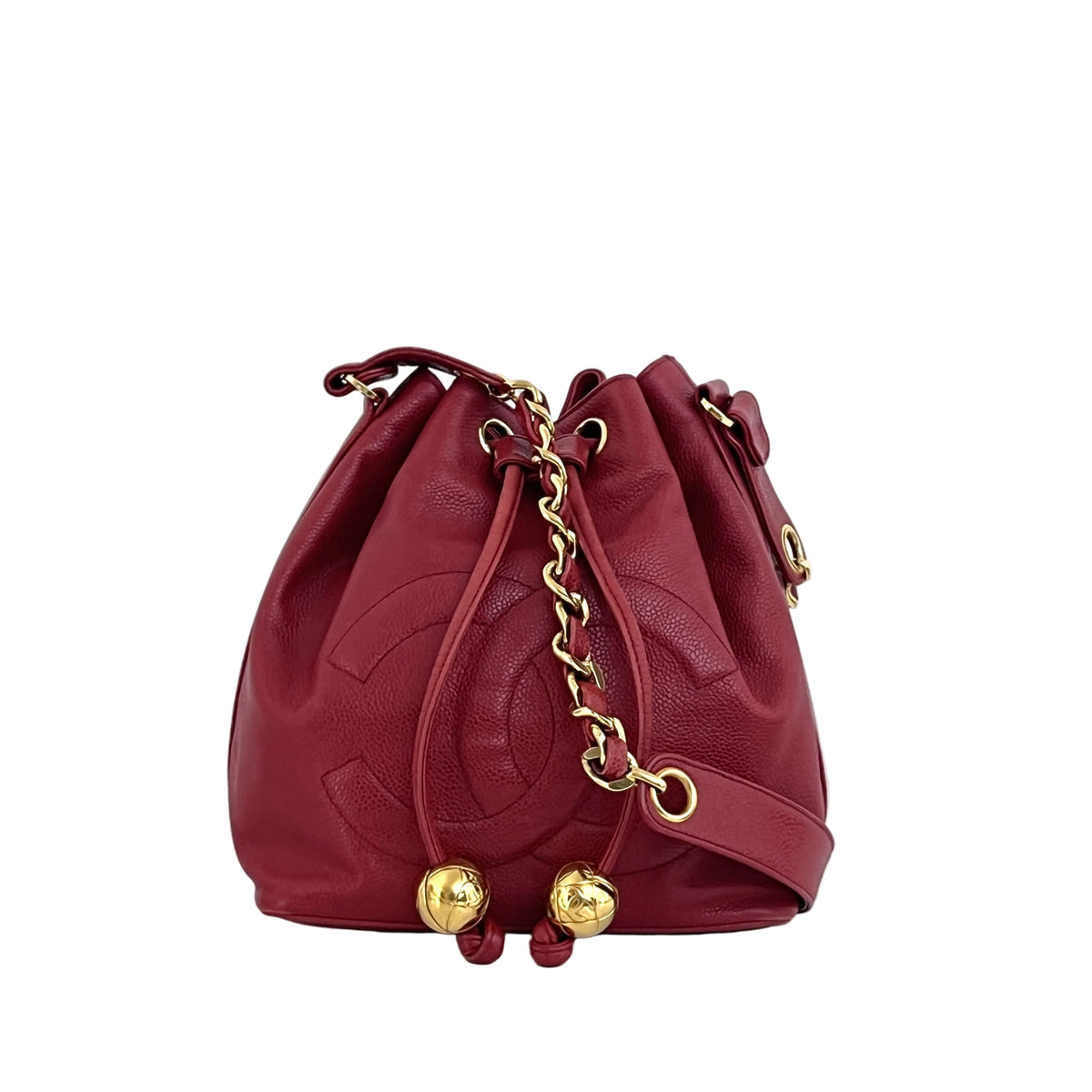 Sac à bandoulière CHANEL Seau cuir caviar rouge vintage Circa 1990