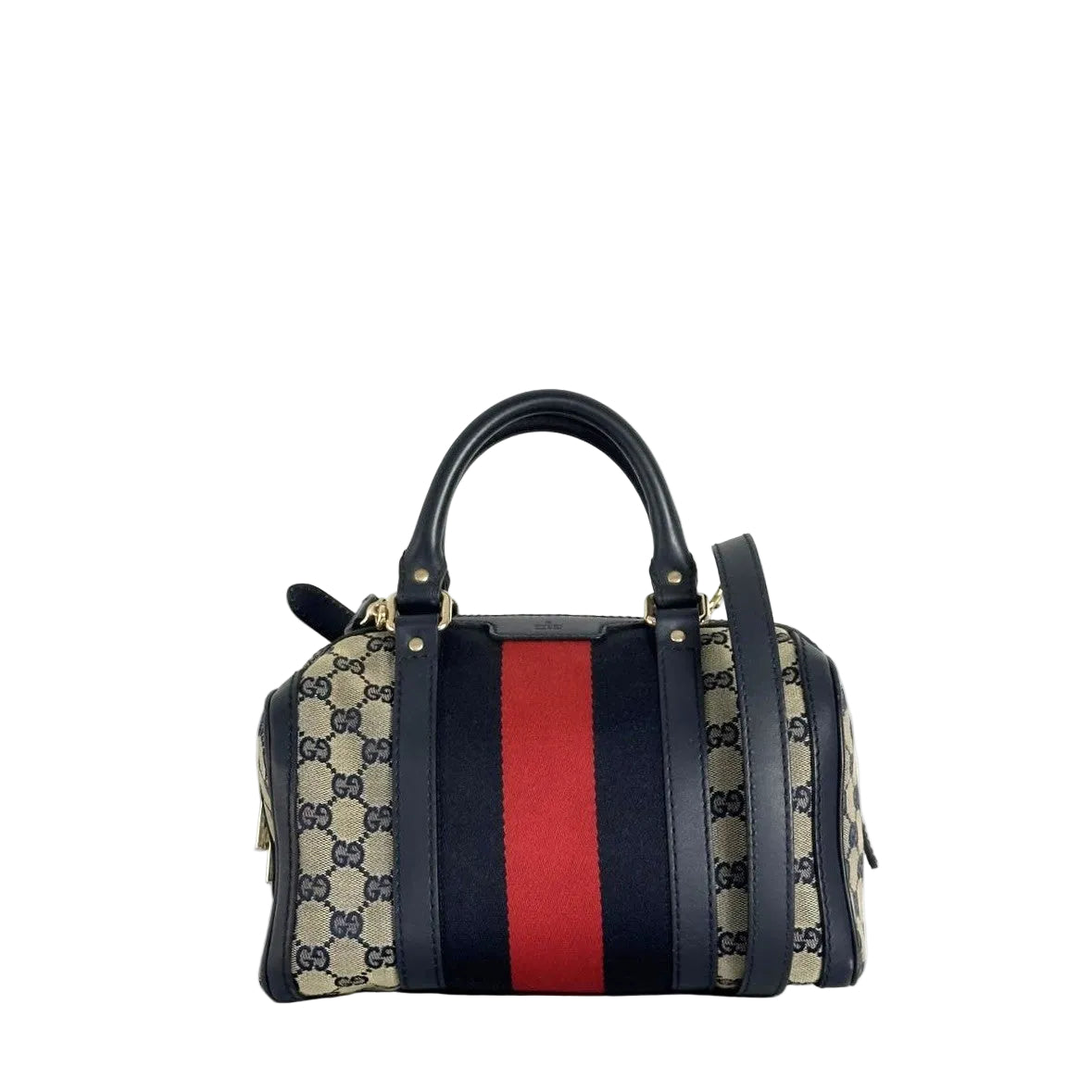Sac à main GUCCI Boston Small toile et cuir bleu nuit