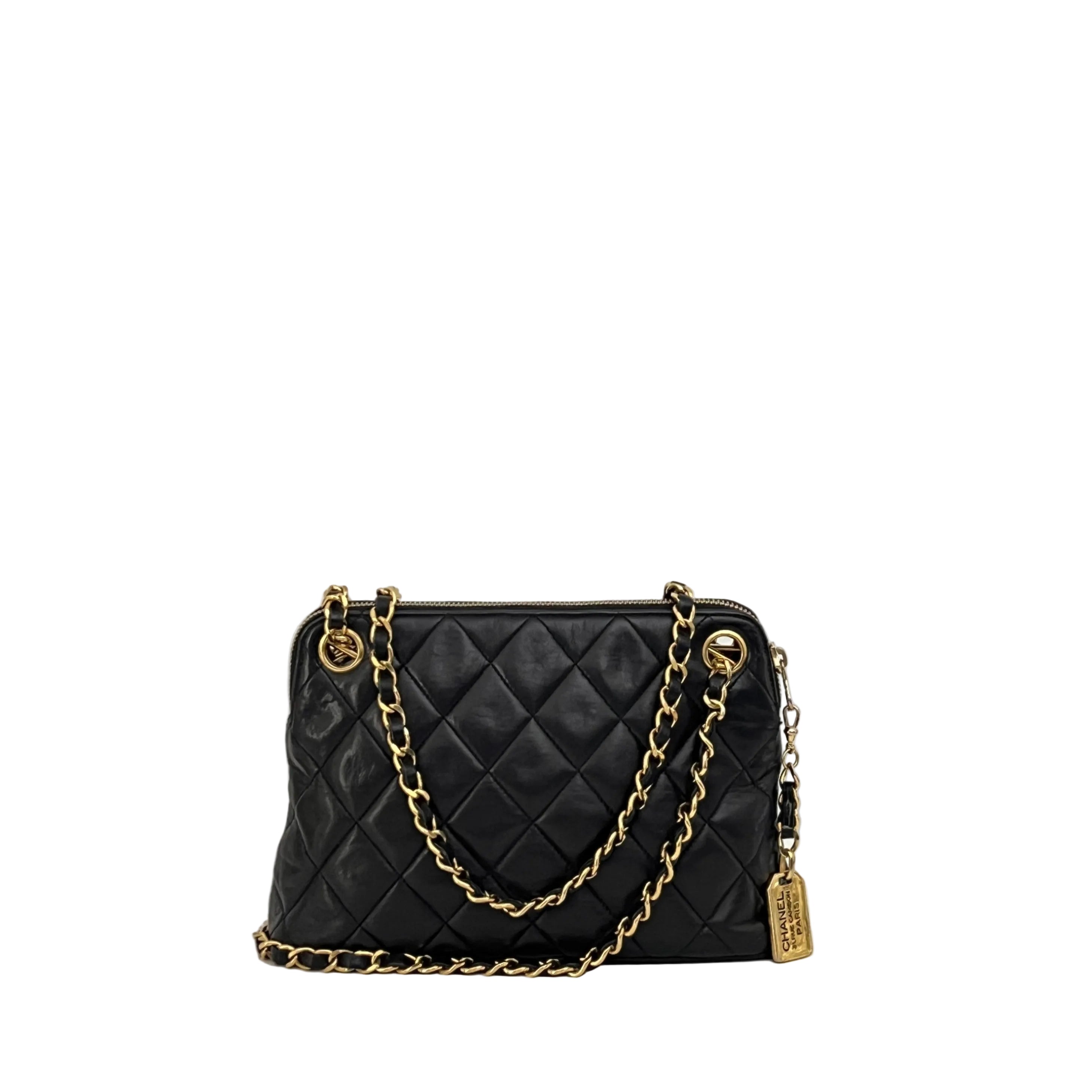 CHANEL Matelassé Charm Chain Bag Black Lambskin Circa 1990